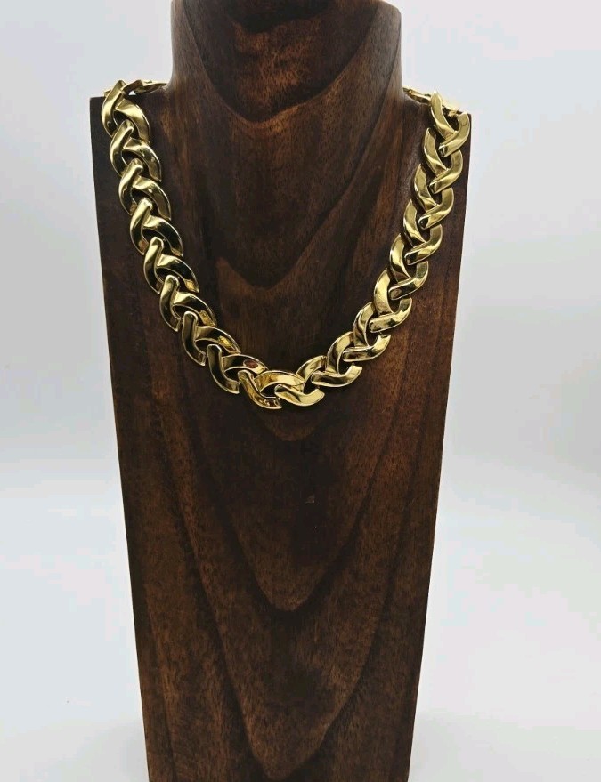 Gold Tone Triangle Necklace Collar Chunky 80’s style Couture Vintage 17.5 in