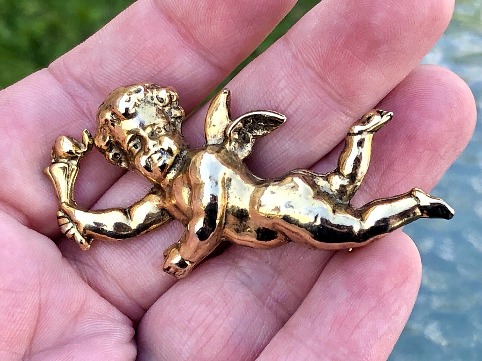 2 Vtg Zentall Cupid Pin Brooches- Baby Cherub Silver & Gold- One Signed Designer