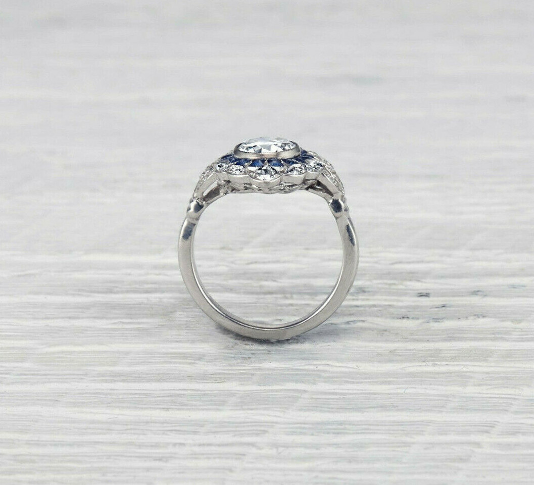 Vintage Art Deco 1.53Ct White Round CZ Engagement Ring 925 Sterling Silver