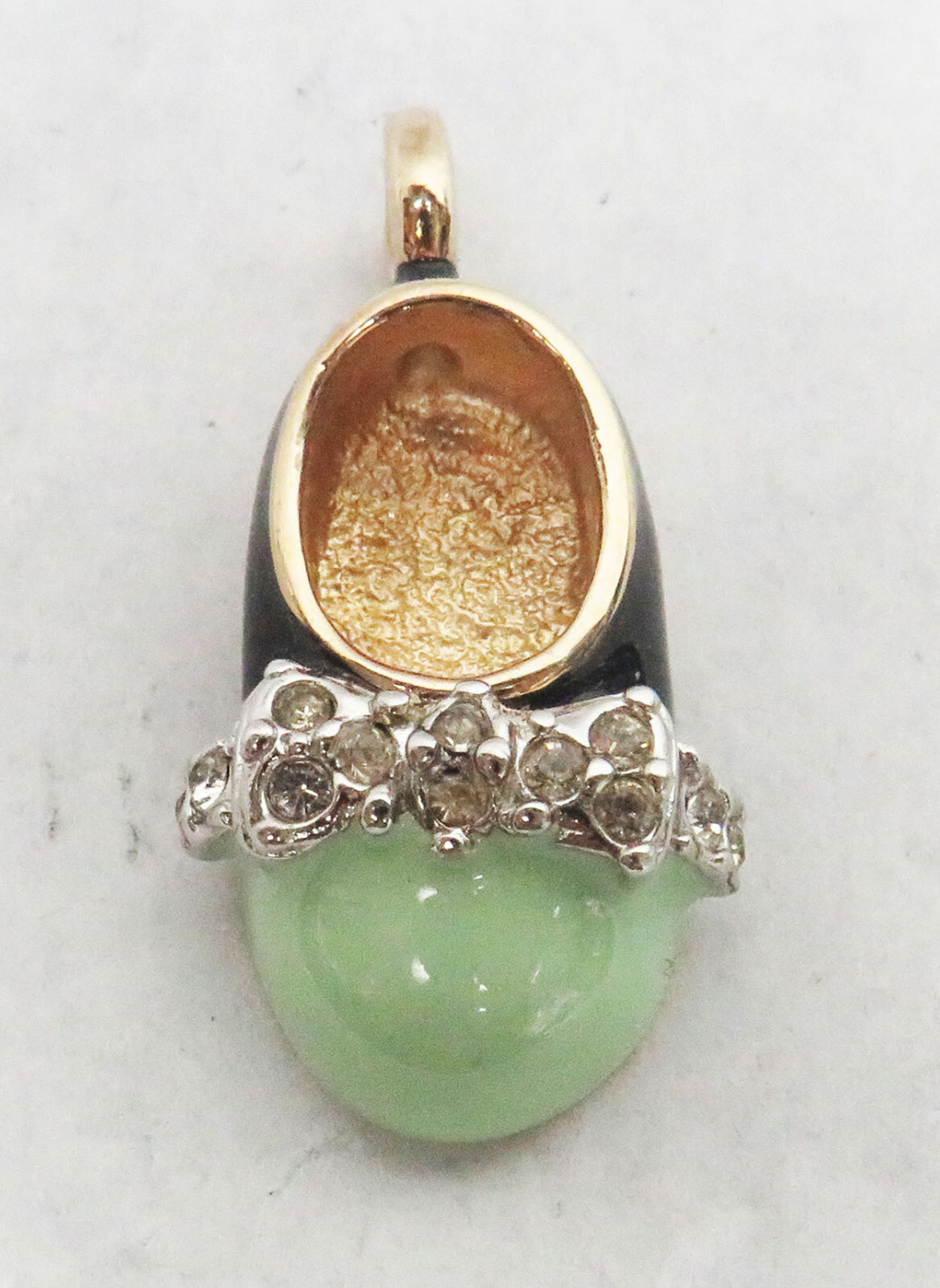 LIME GREEN & BLACK ENAMEL BABY SHOE CHARM / PENDANT