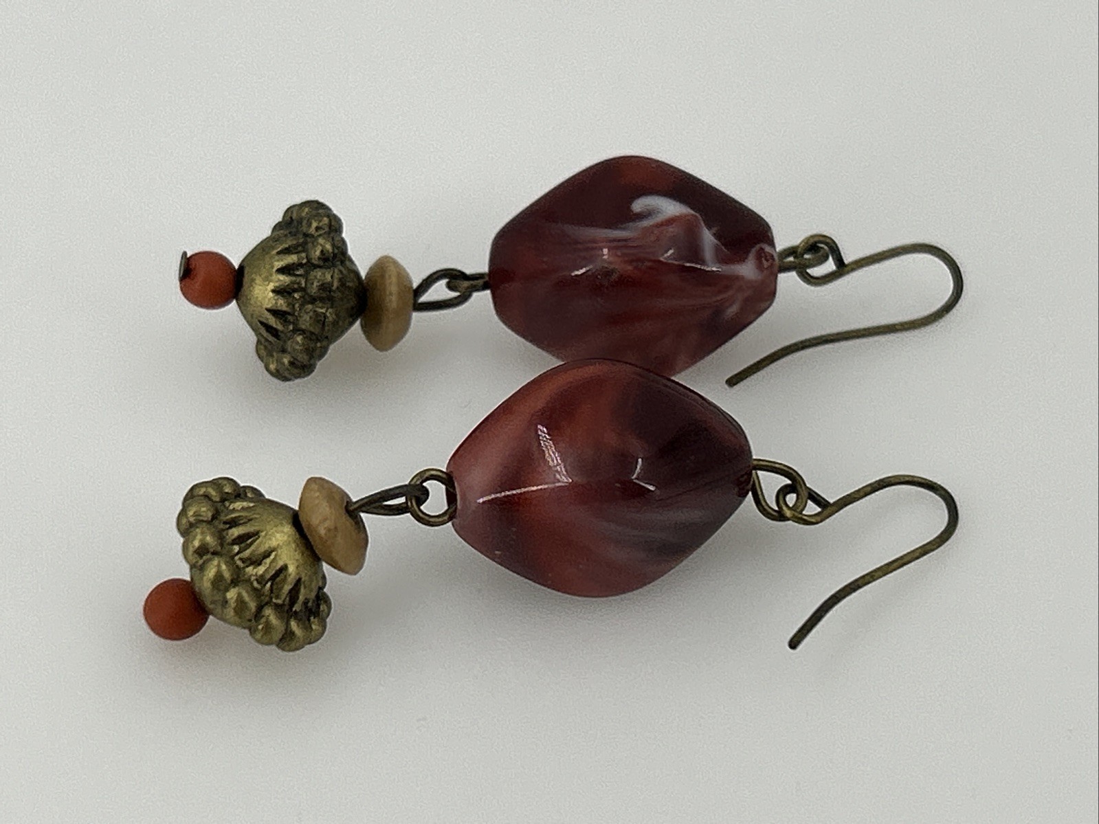 Vintage Redish Brown Marbled Resin Boho Dangle Earrings