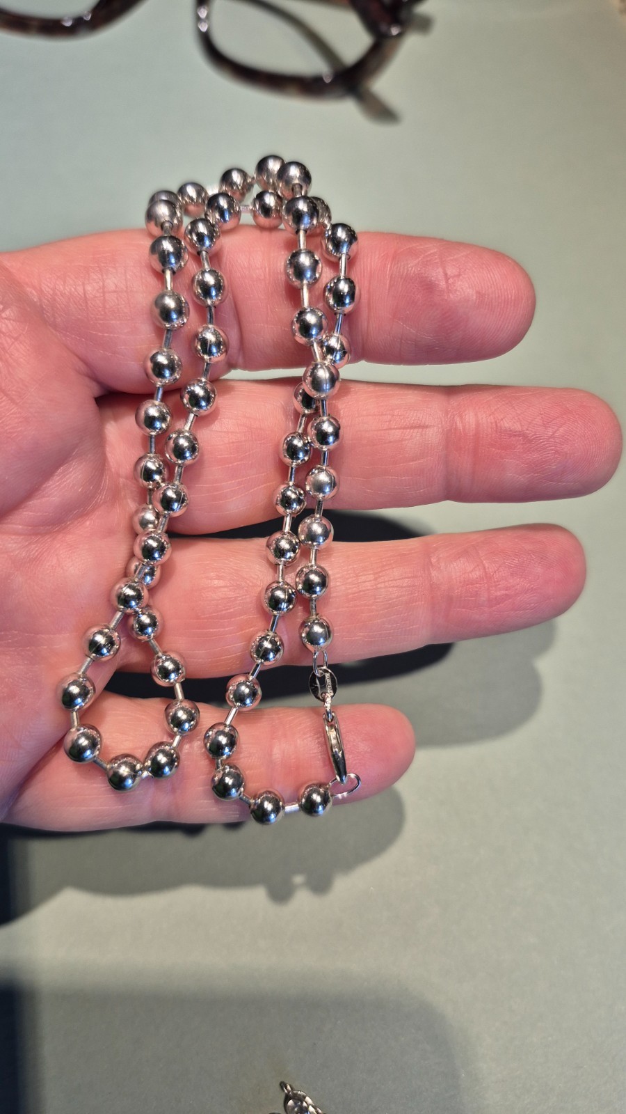 Older Sterling Silver 5mm Ball Bead Chain Necklace or Choker 16″ – 22.2gms