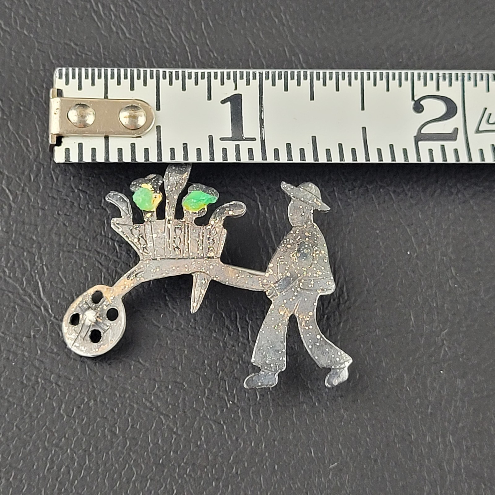Vintage Man With Flower Cart Brooch Signed 980 Thin Silver Tarnished C Clasp