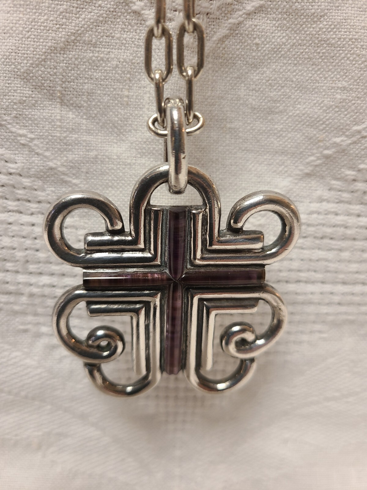 “AMETHYST WIRE CROSS”BY WILLIAM SPRATLING – SILVER PENDANT & NECKLACE -EXCELLENT