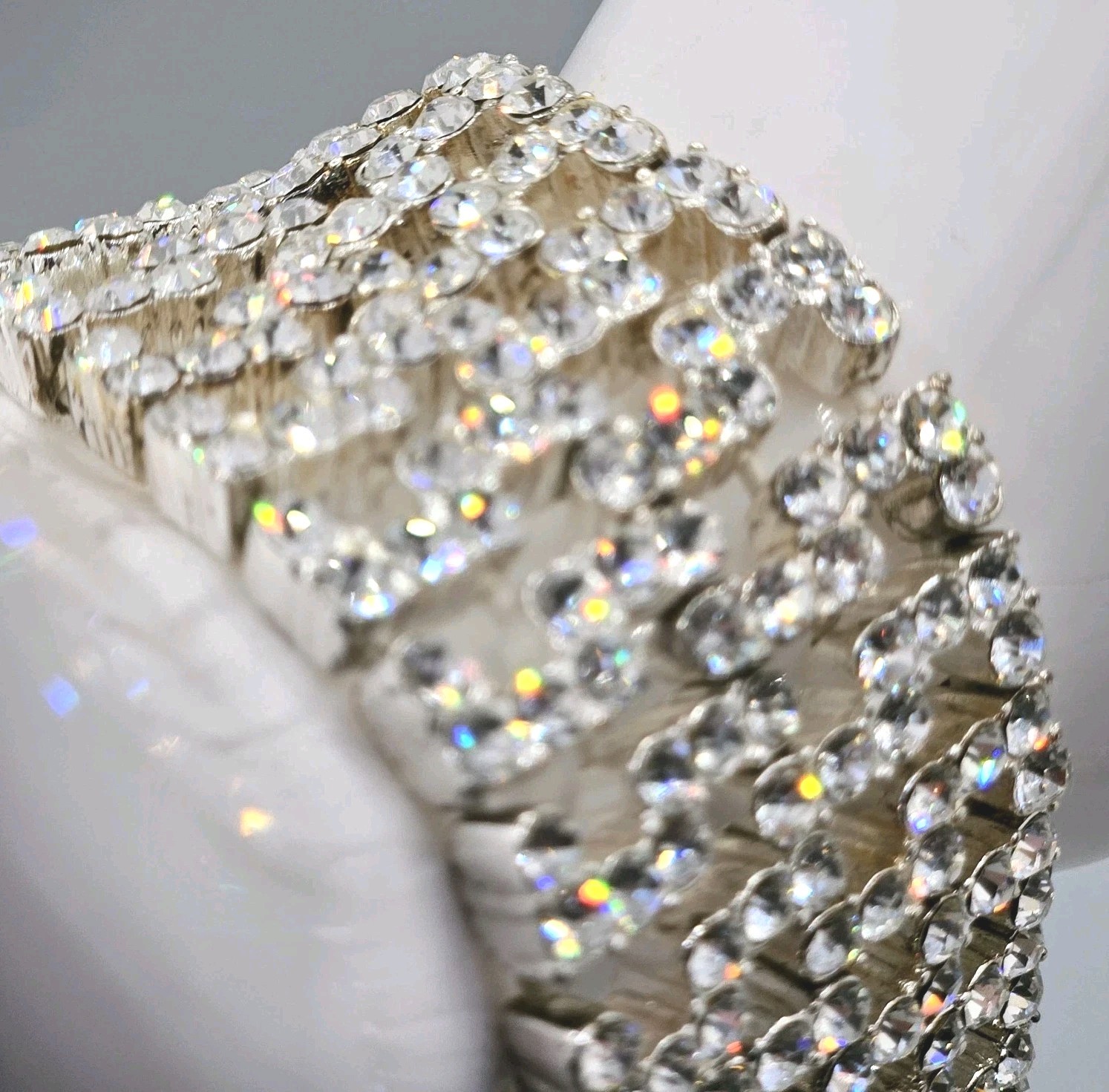 Rhinestone Wide Bracelet Stretch Band Clear Glass Stones Sparkling Party