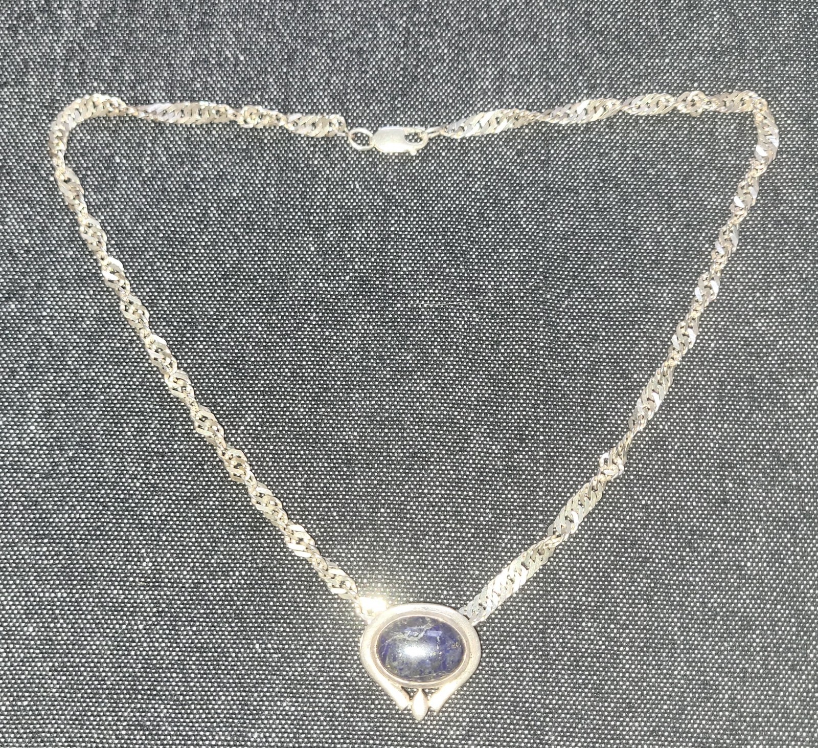 Vintage Sterling Silver Twist Miami Cuban Chain With Lapis Lazuli Pendant Blue
