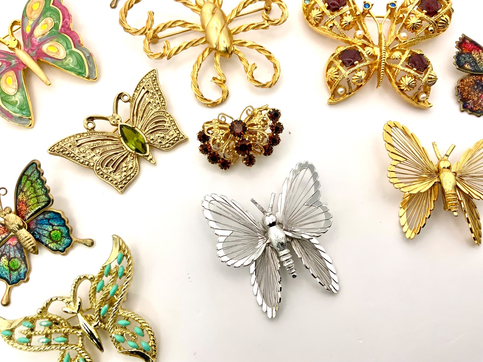 Vintage Butterfly Brooch Monet Avon Gerry’s Enamel Rhinestone Filigree Lot of 14