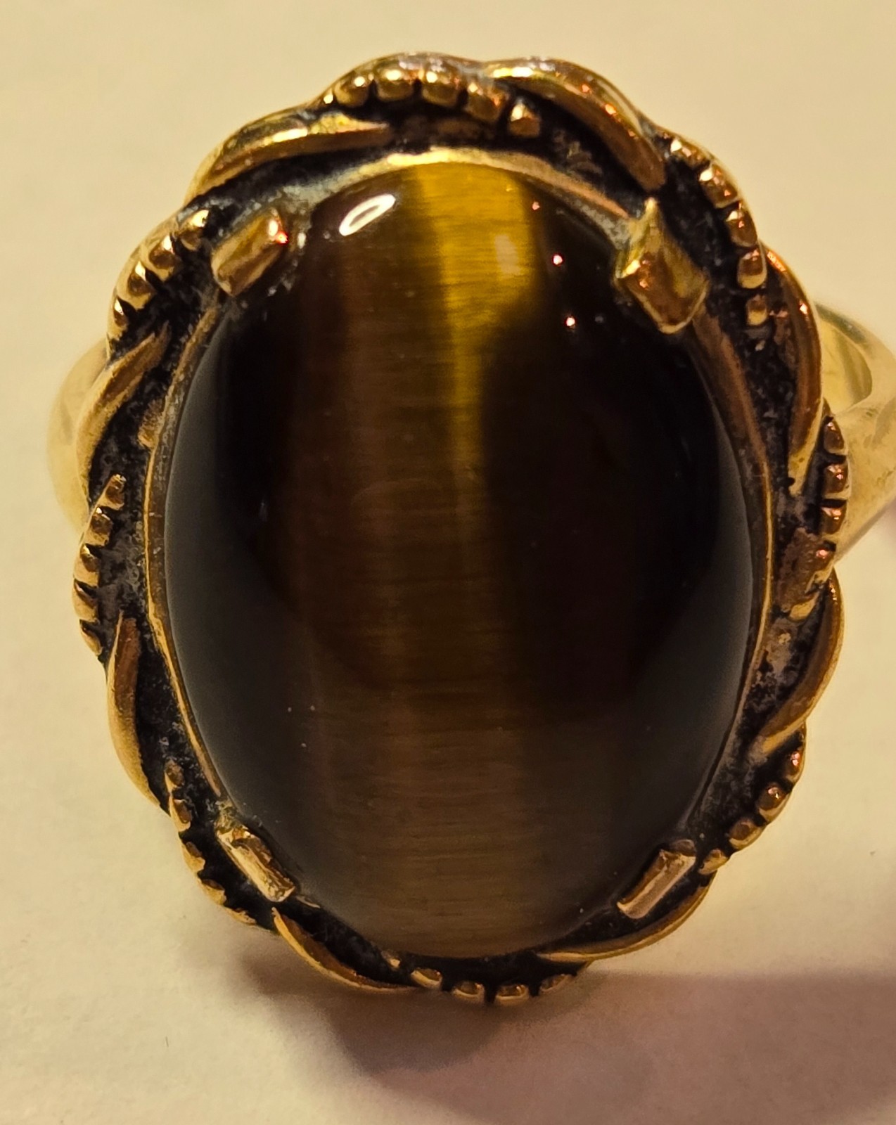 Vintage Signed Tiger’s Eye 10K Gold Ring made by Clark & Coombs, late 1950’s