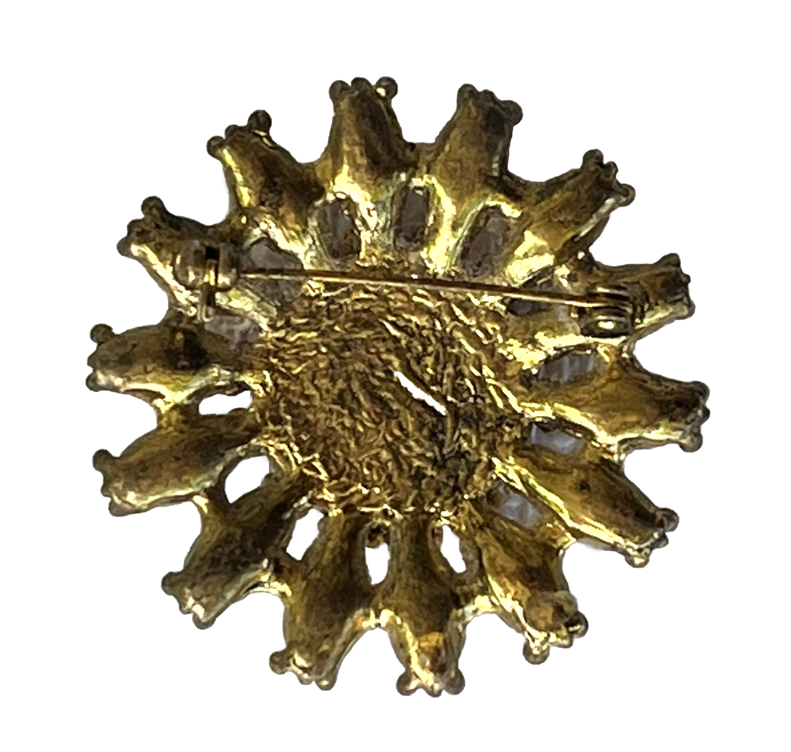 Yellow Bead Brooch Pin Faceted Acrylic Gem Flower Gold-brass Toned Backing