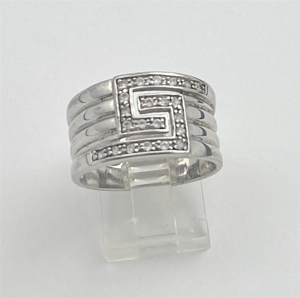 Vintage Seta 925 Sterling Silver Topaz Shiny Ribbed Ring Size 10