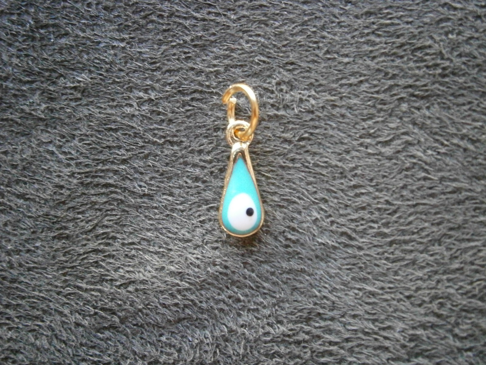 TINY Teal Green Evil Eye Amulet Vintage Goldtone & Glass Bead Charm Pendant