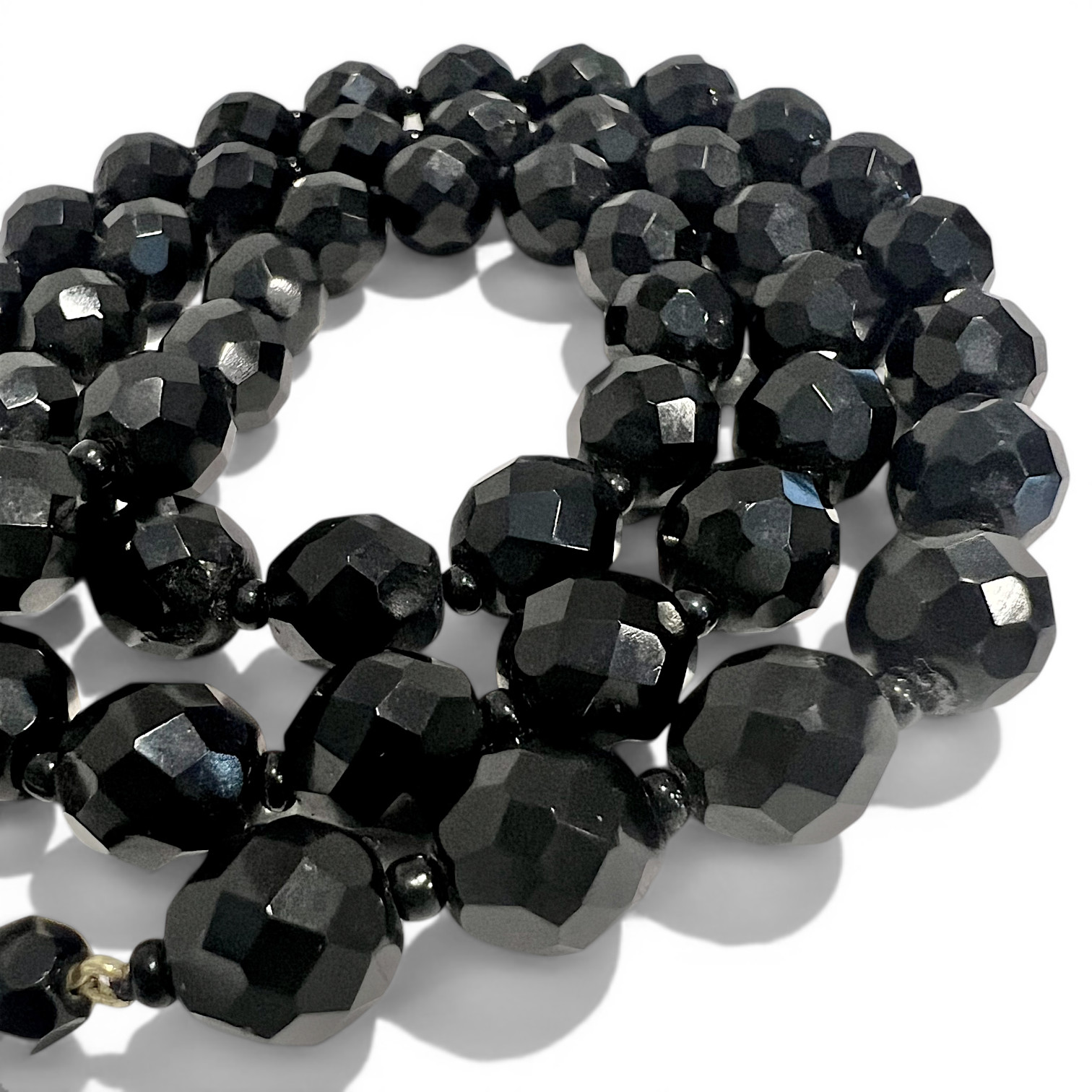 Vintage Black Faceted Glass French Jet Bead Mourning Necklace 25″ 64g