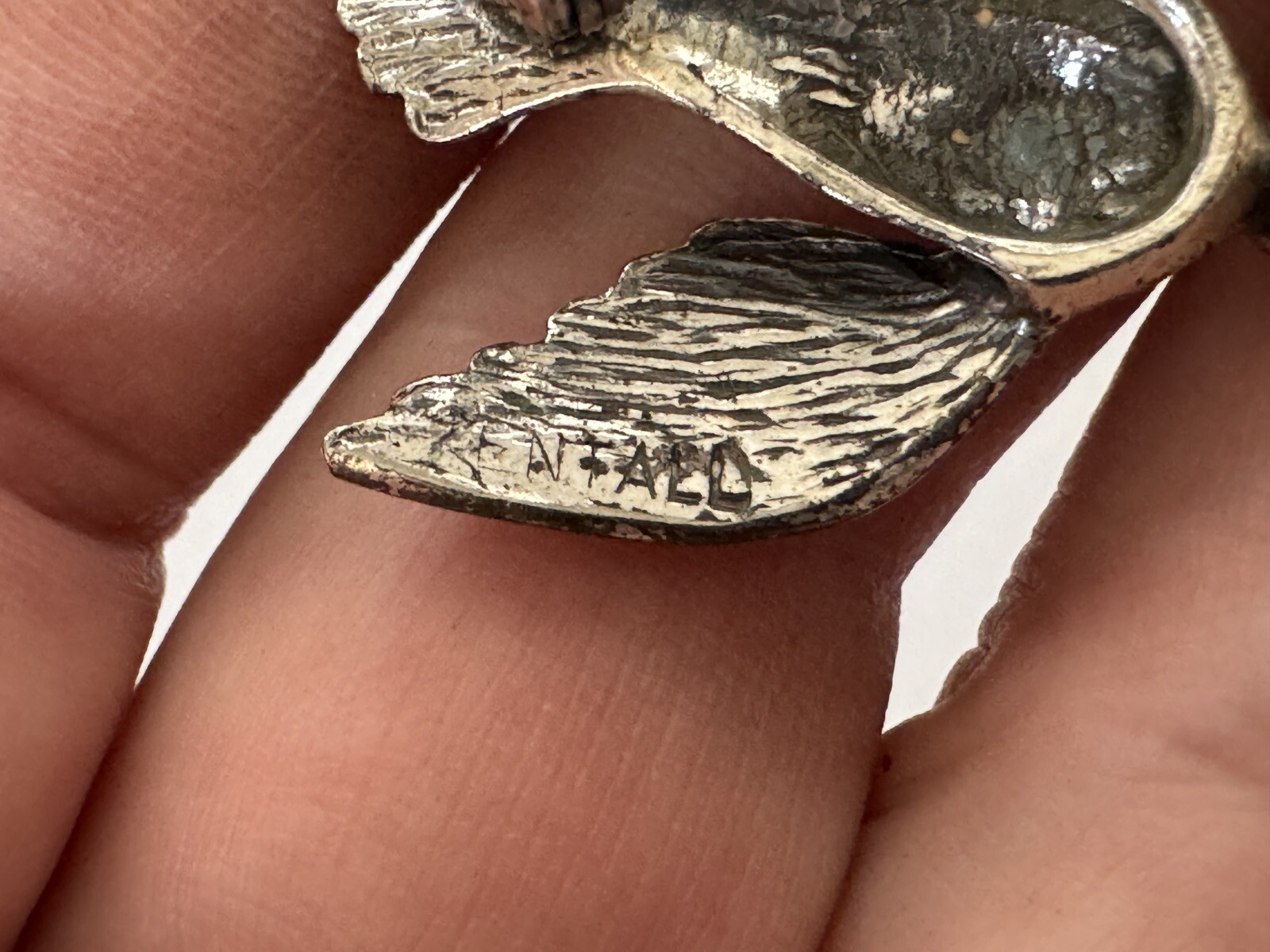 Vintage Signed Zentall 2 Flying Birds Silver-Tone Brooch Pin, 2.25″