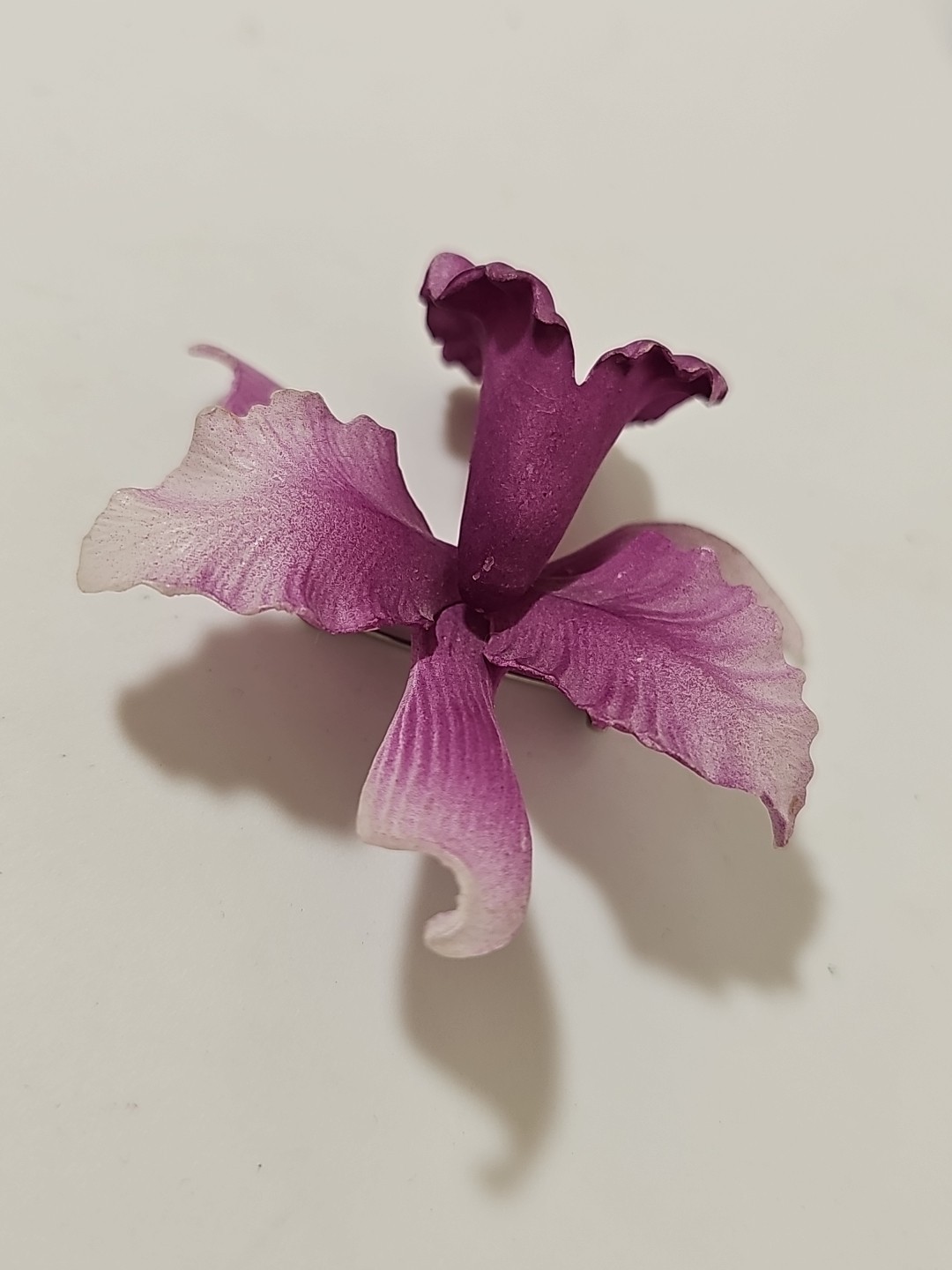 Vintage Celluloid Purple Orchid Handmade Floral Pin Brooch 2.5 Inch