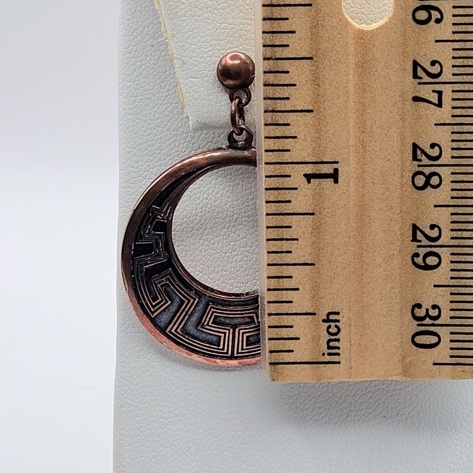 Vintage Sunbell Circle Copper Color Metal Dangle Drop Hoop Earrings Southwest