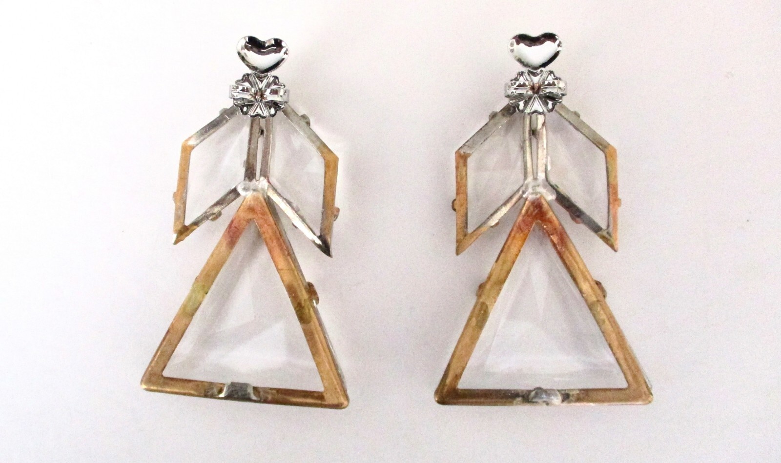 Pair of Antique Art-Deco Large Clear Faceted Crystal Earrings