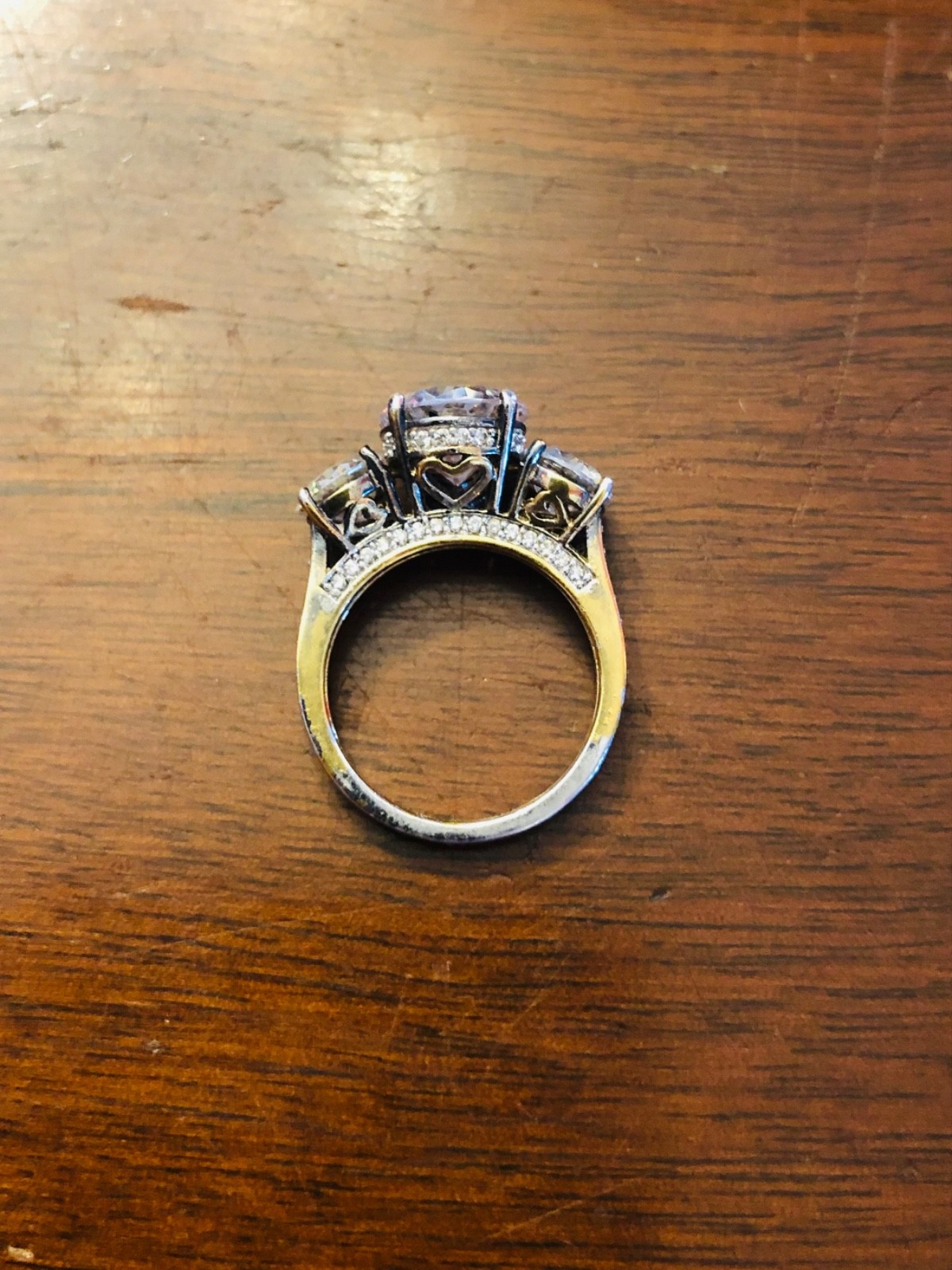 Engagement ring band gold tone 3 stone glass estate vintage 5 carat TW