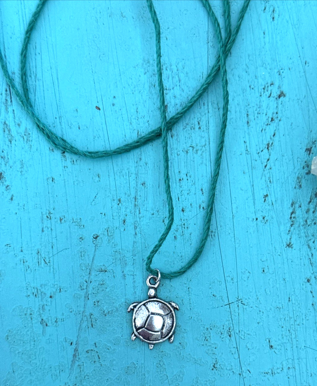 TURTLE CHARM Dainty Necklace Hemp Cord Boho Beach Ocean Tibetan Silver Tone