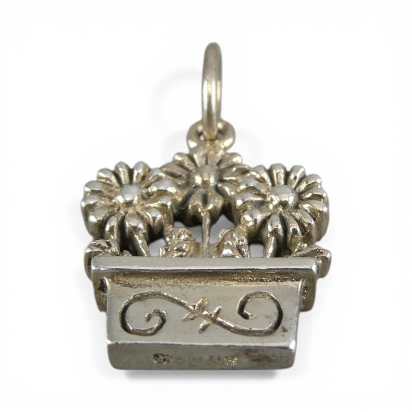 Sterling SIlver Flower Box Charm for Bracelet Gardening Gift Vintage New BCS