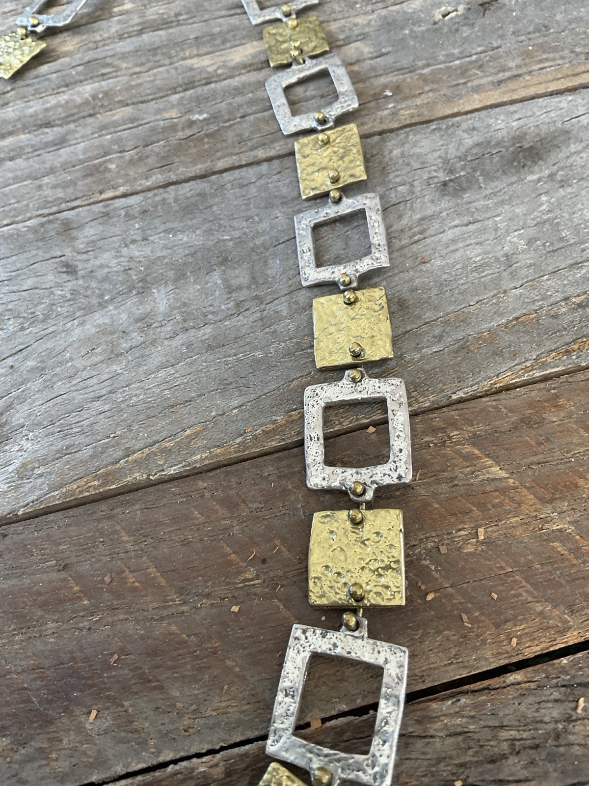 Vintage Anne Dick Brutalist Geometric Sterling Silver Necklace 24’’