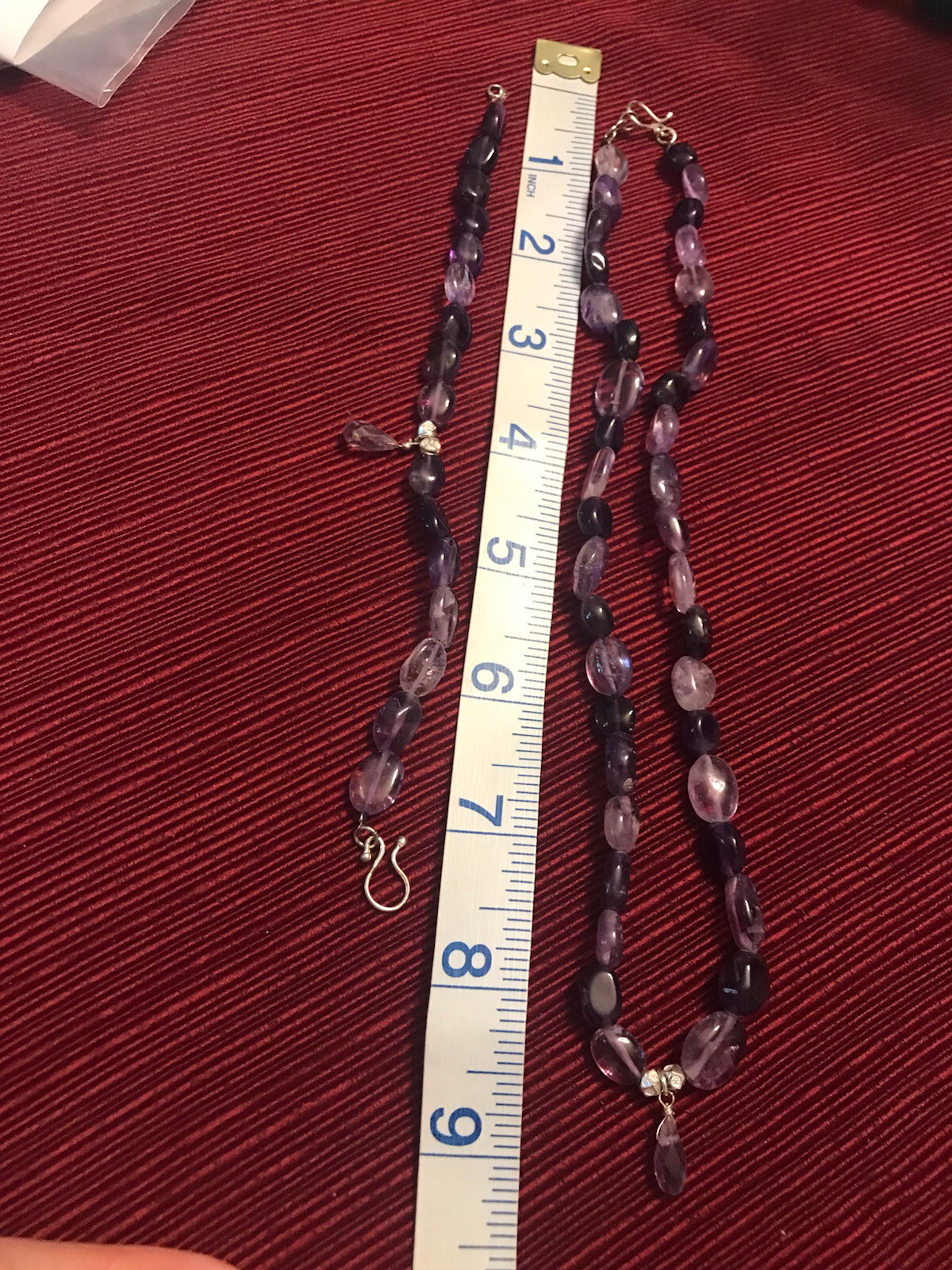 ESTATE ARTISAN “TH” AMETHYST NECKLACE 17-18” & BRACELET 7.5” SET STERLING SILVER