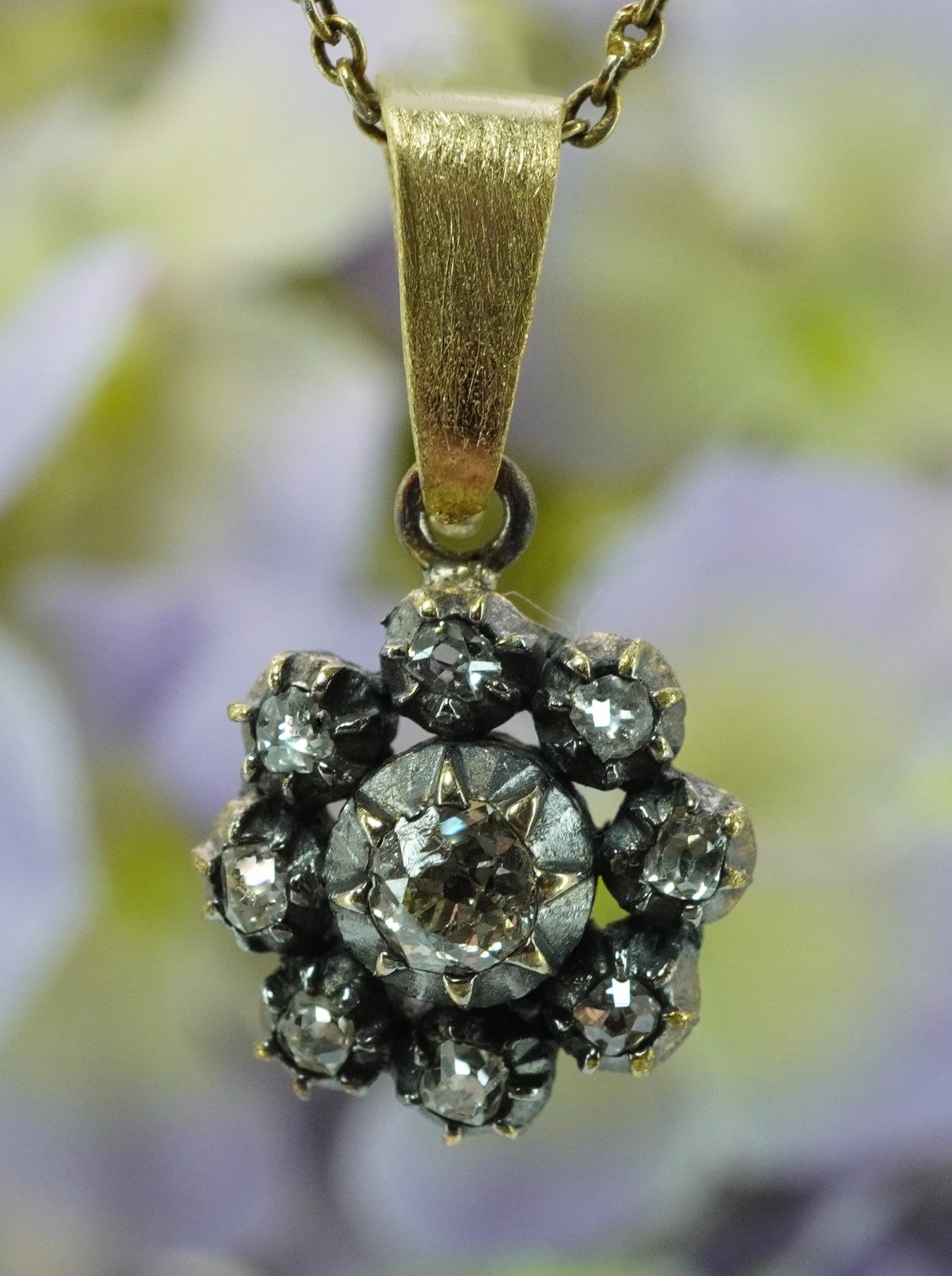 Georgian Antique Old European Rose Square Diamond Pendant 18K 14K Gold Silver