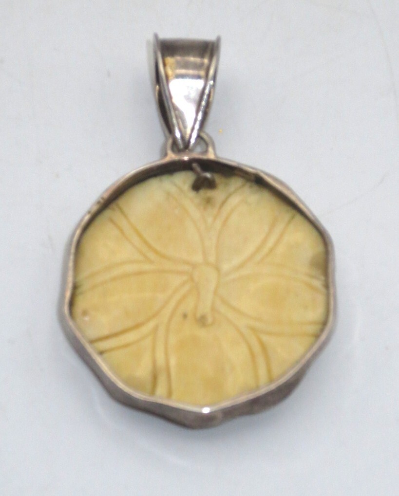 VINTAGE CARVED COW BONE & STERLING “MERMAID” PENDANT (2.5″)
