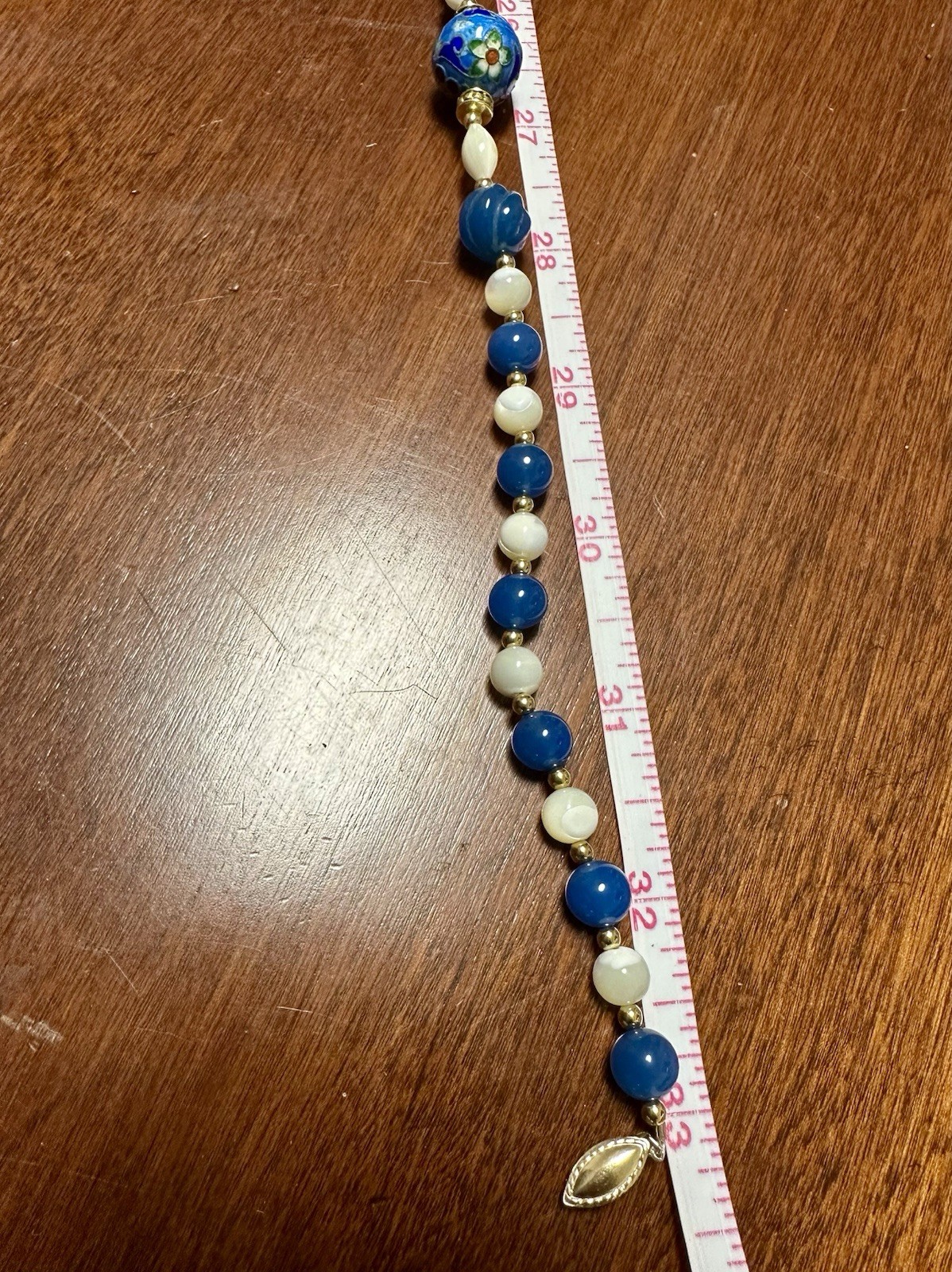 36” Vtg Cloisonné Pendant Tassel Beaded Necklace Mother Of Pearl Chinoiserie