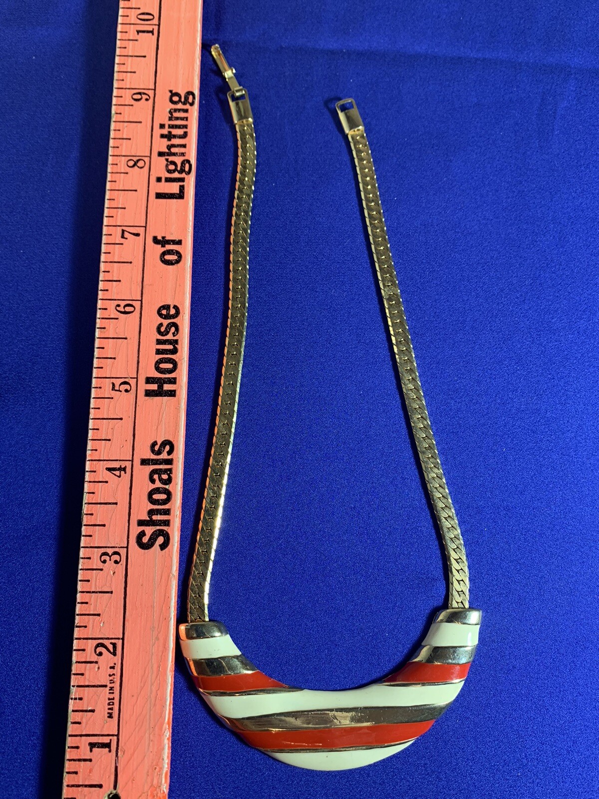 VTG ART DECO ENAMEL RED IVORY GOLD NECKLACE CHOCKER