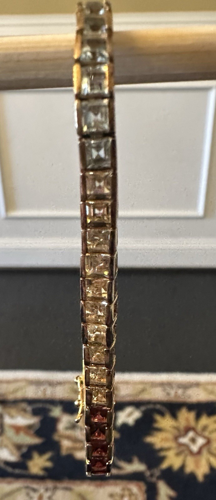 VTG Rainbow Tennis Bracelet Gold Toned Sterling 925/7.25” Long Multi-Colored