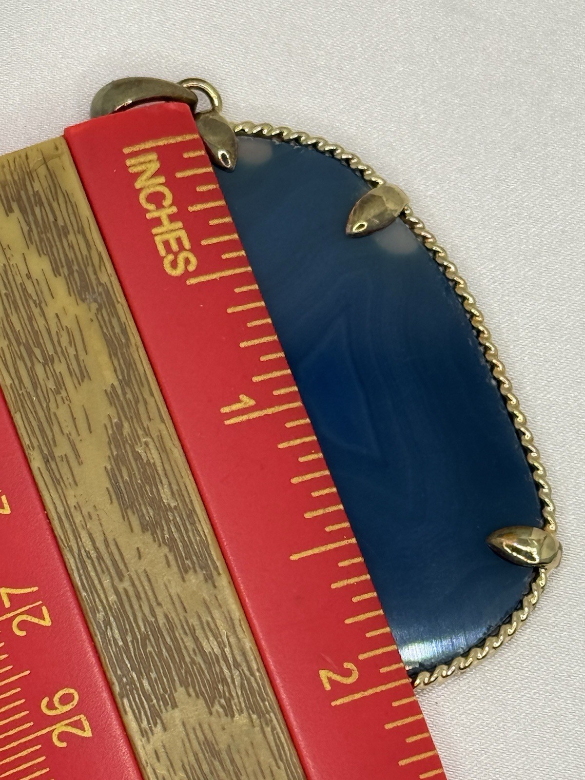 Vintage Large Blue Agate Druzy Geode Slice Gold Tone Pendant Statement 2″
