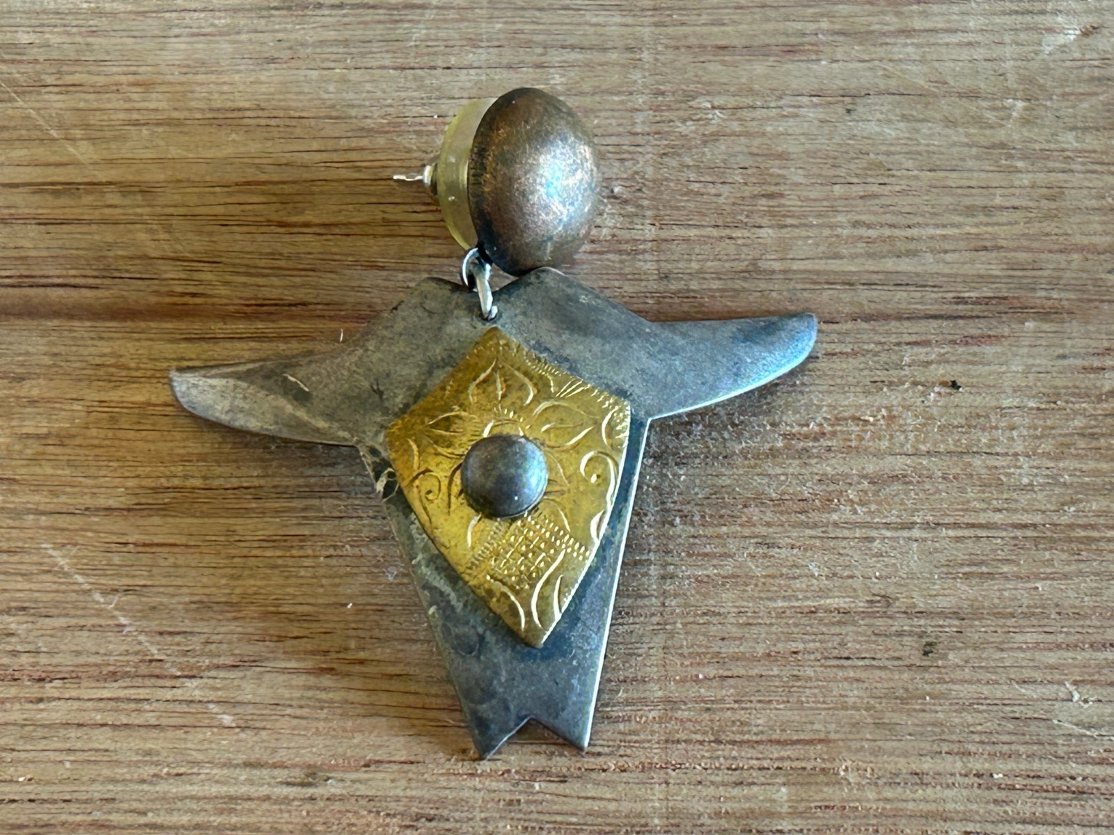 Modernist Earrings Mixed Metal Upper Torso Head Open Arms Vtg Pair Amazing