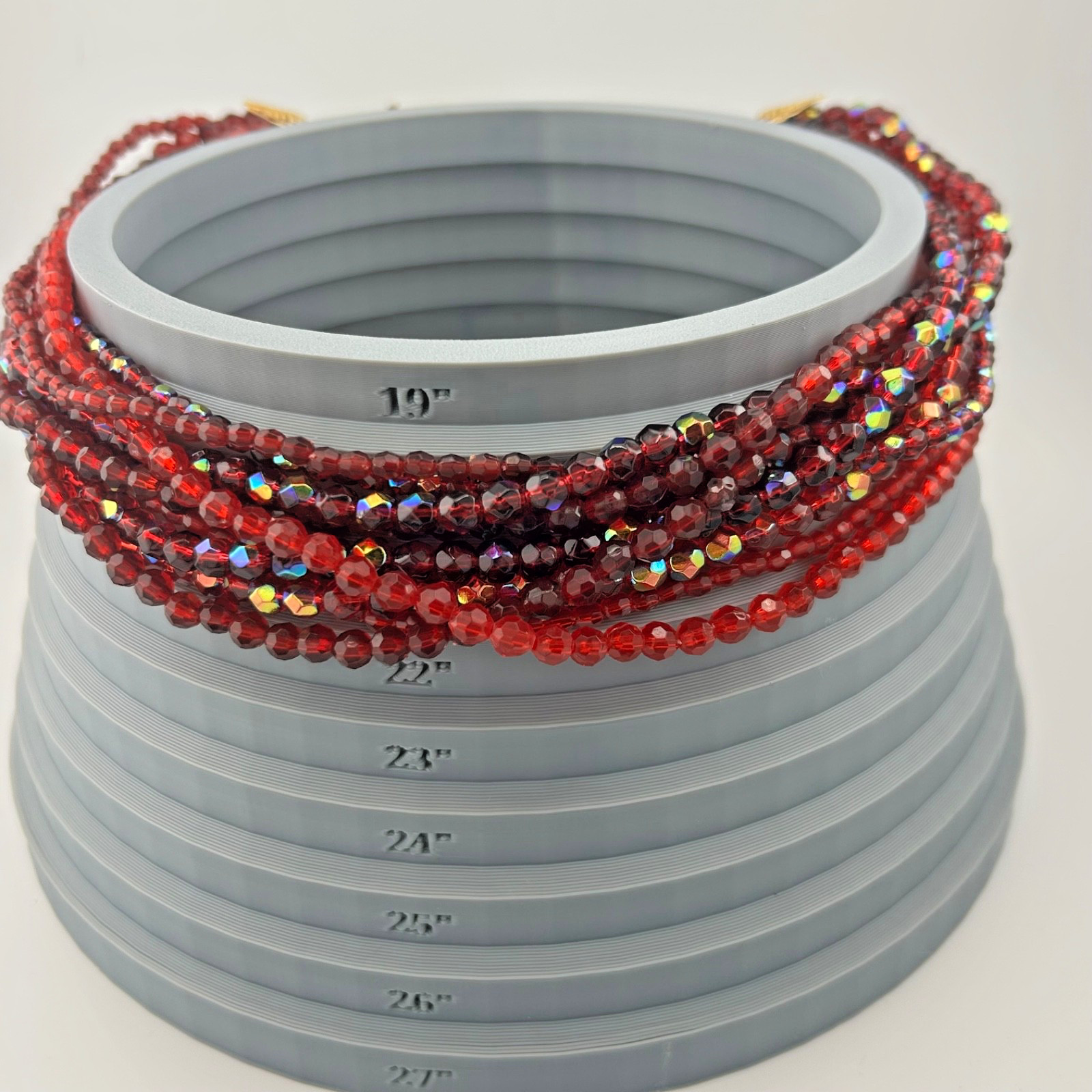 Vintage iridescent and solid red burgundy ruby 9 strand necklace