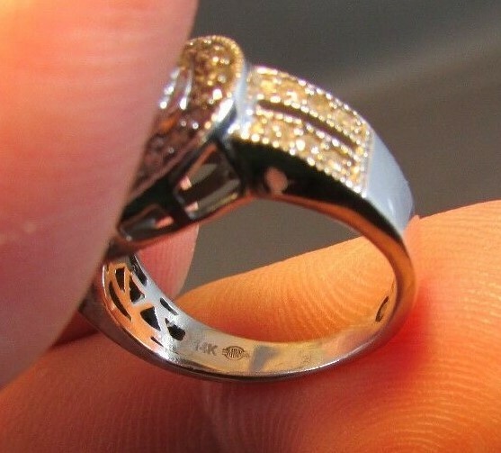 CHAMPAGNE & WHITE DIAMONDS 14k WHITE GOLD RING Size 5 IJDN Interjewel USA