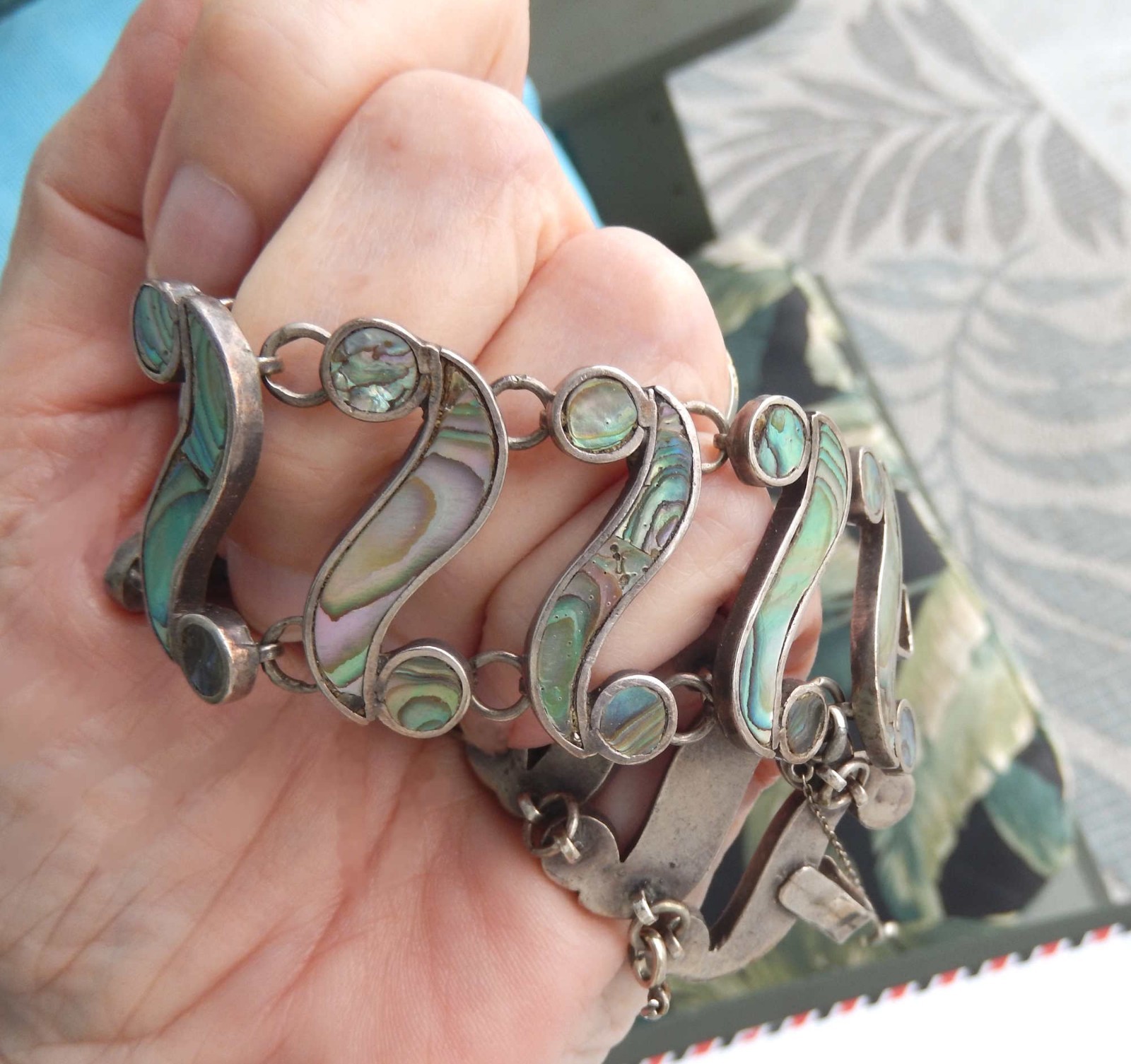 Deco Taxco 980 Silver Bracelet w/ Abalone 98% Silver