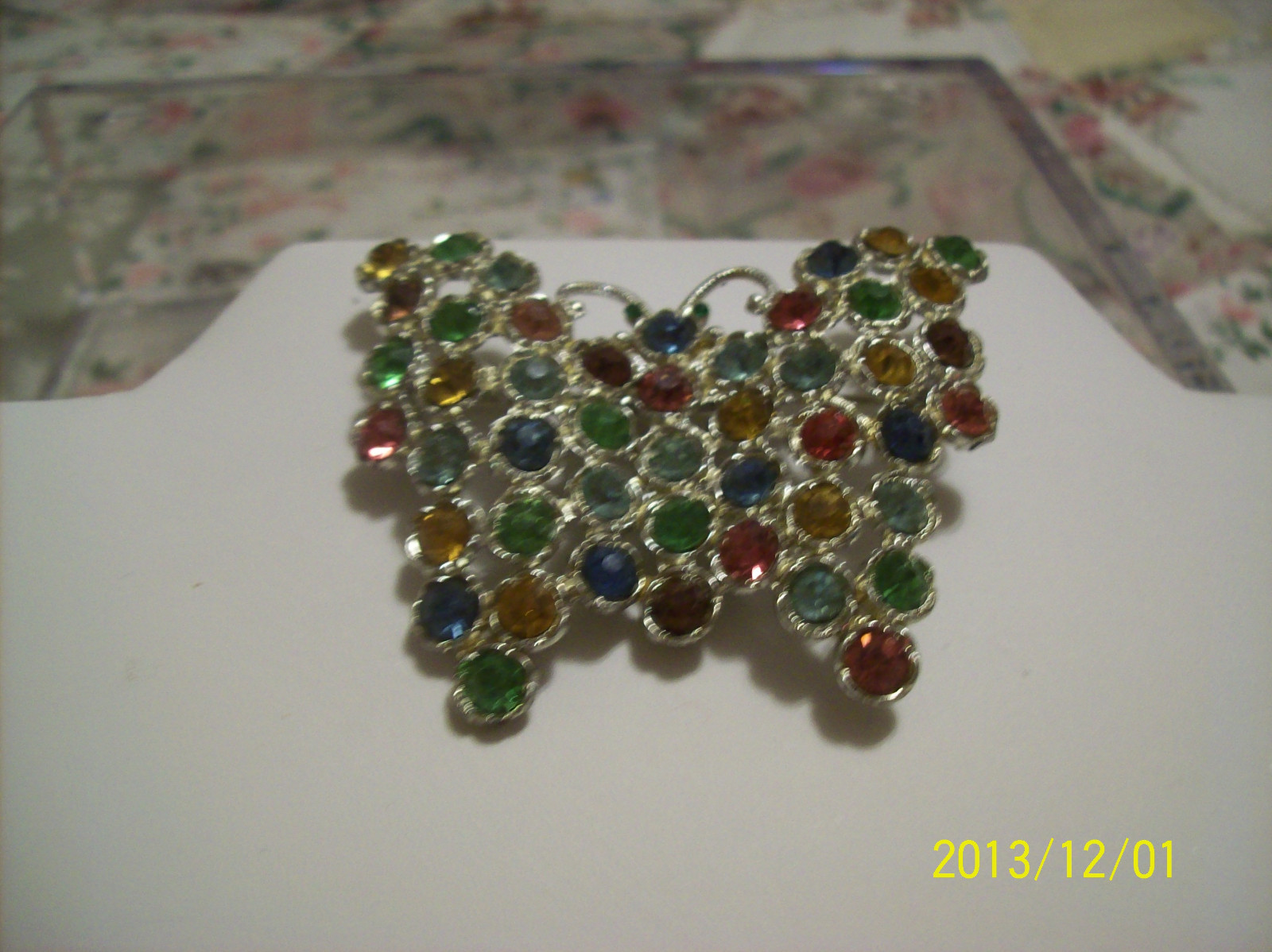 Brooch Large Vintage Czechoslovakia Multi-Colored Glass Rhinestone Butterfly