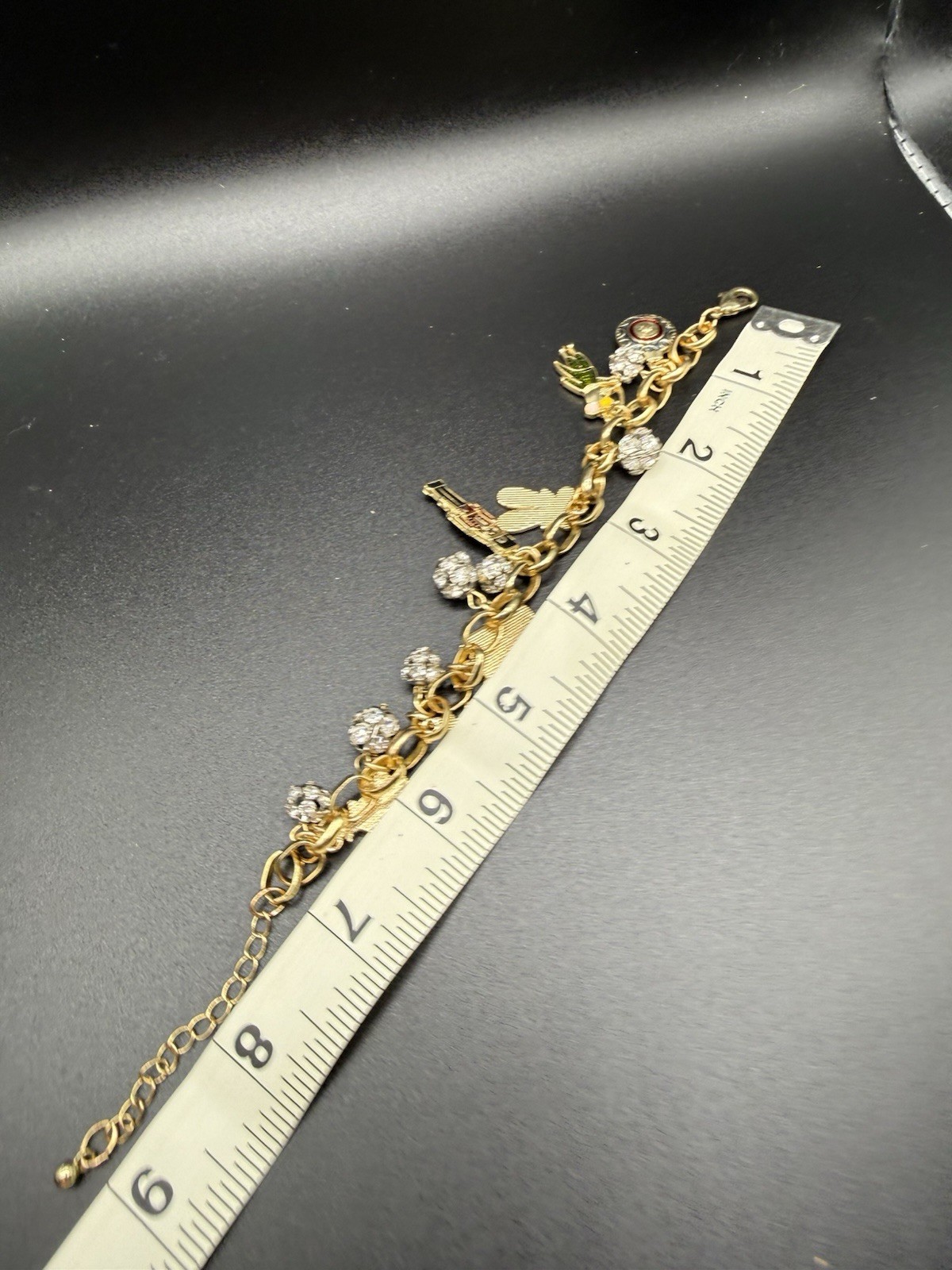 Vintage Christmas Nutcracker Charm Bracelet Enamel Rhinestone Gold Tone 7-9”