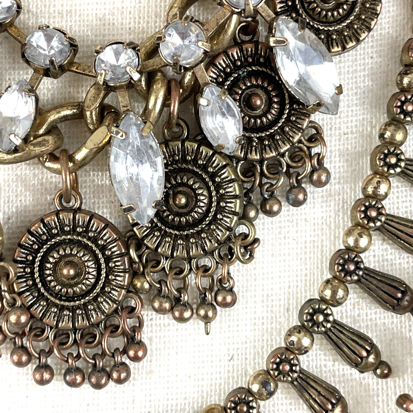 Vintage Egyptian Style Five Strand Bronze-Tone Fringe Layered Necklace 18″