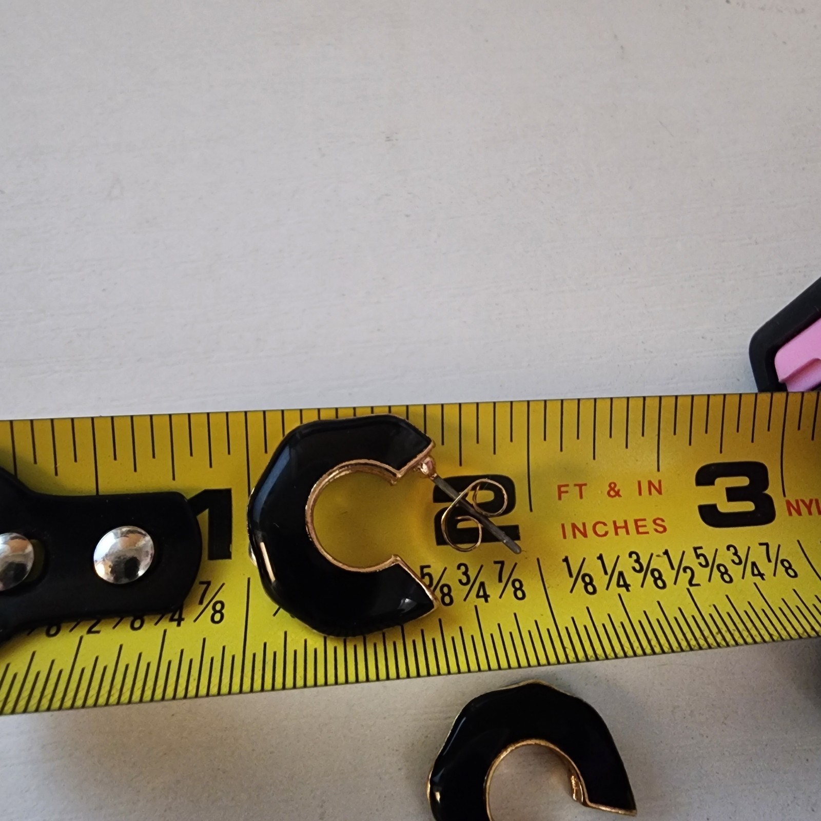 2 Sets Of Vintage Black Enamel Gold Tone Earrings Gothic Dangle And Hoop