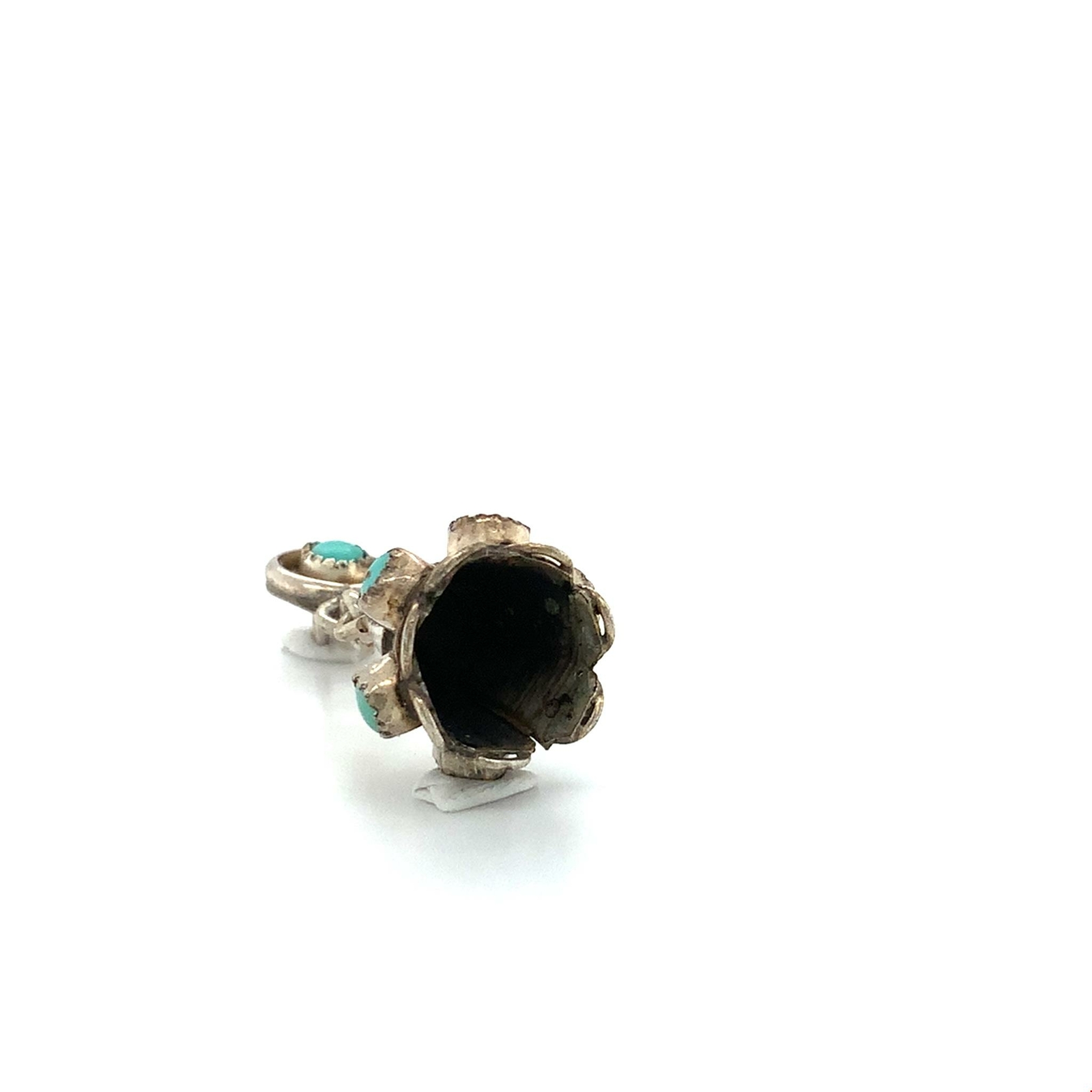 Vintage Sterling Silver Southwestern Inlay Turquoise Stone Cone Shape Pendant