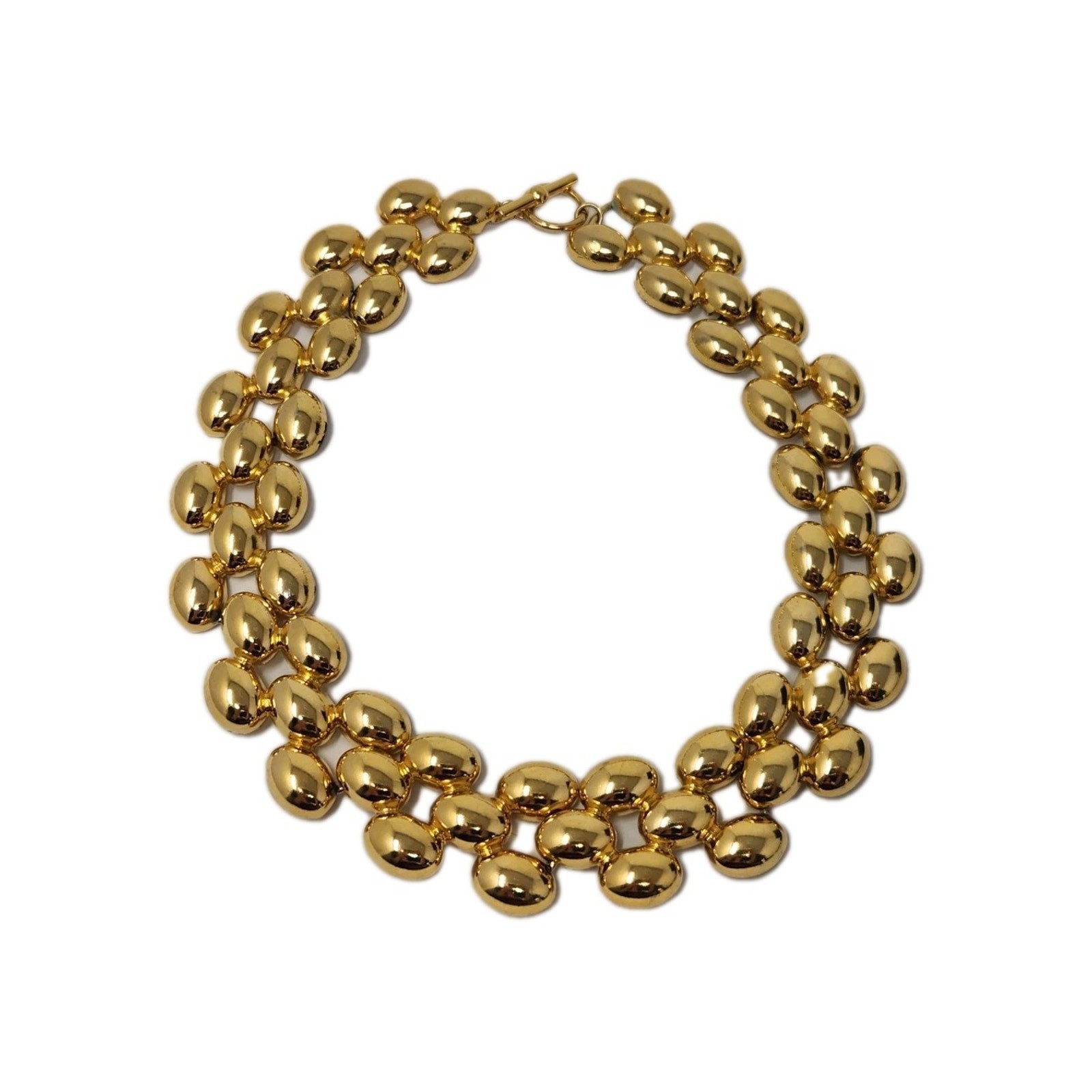 Heavy Panther Link Gold Tone Chunky Necklace Vintage Designer 18″ Toggle Closure