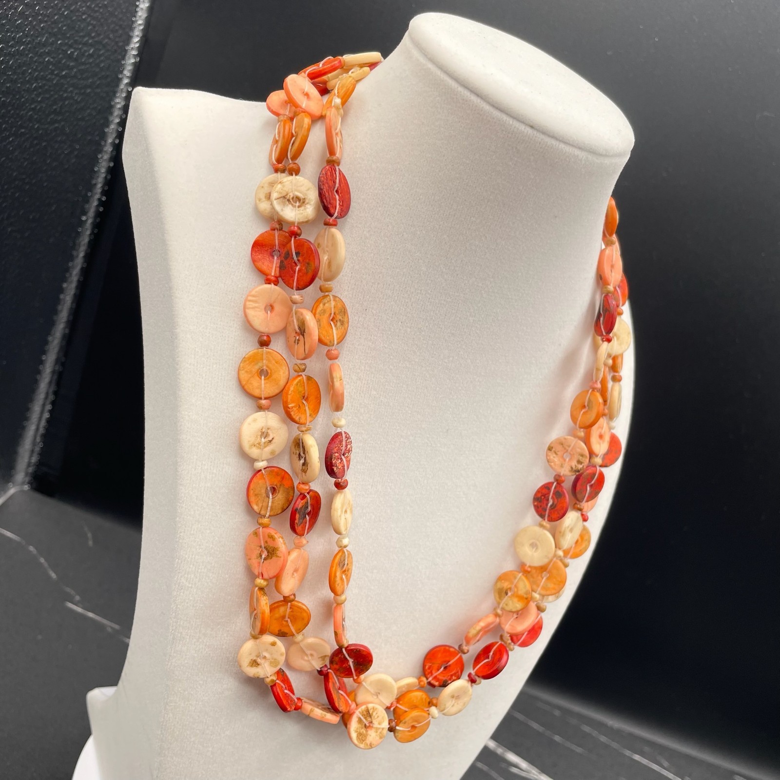 Vintage Multicolor Shell Nugget Nude Dyed Wood Lobster Beaded Necklace – 19″