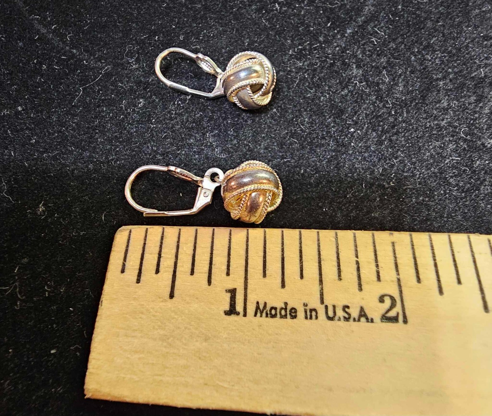Marked 925 00 Lever-back Earrings Ball Knot Twist Silvertone -S37
