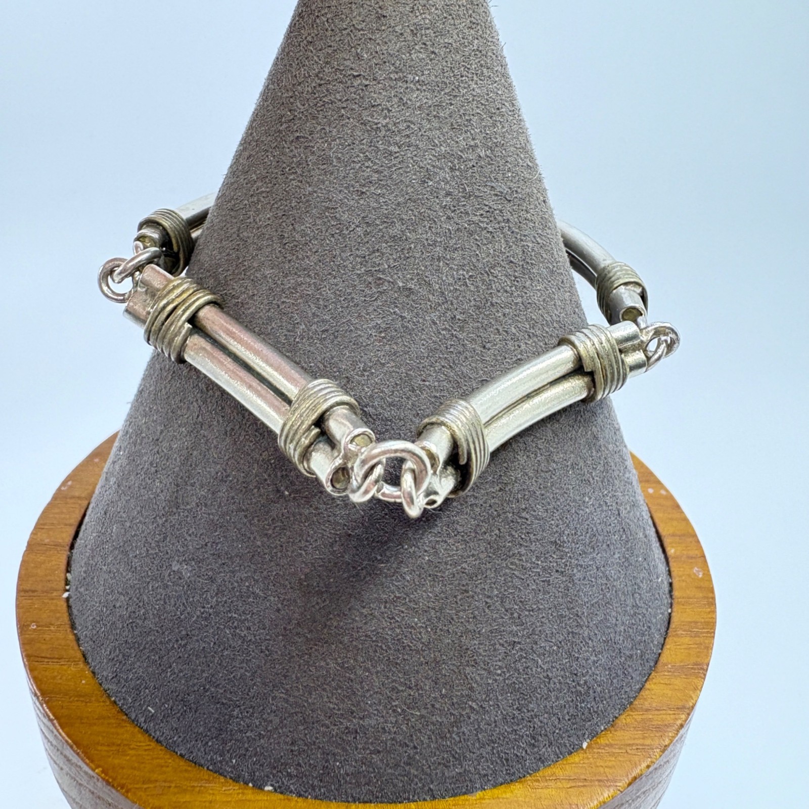 Double Bar Link Lobster Claw Clasp Bracelet VTG 925 Sterling Silver 7.25″ Length