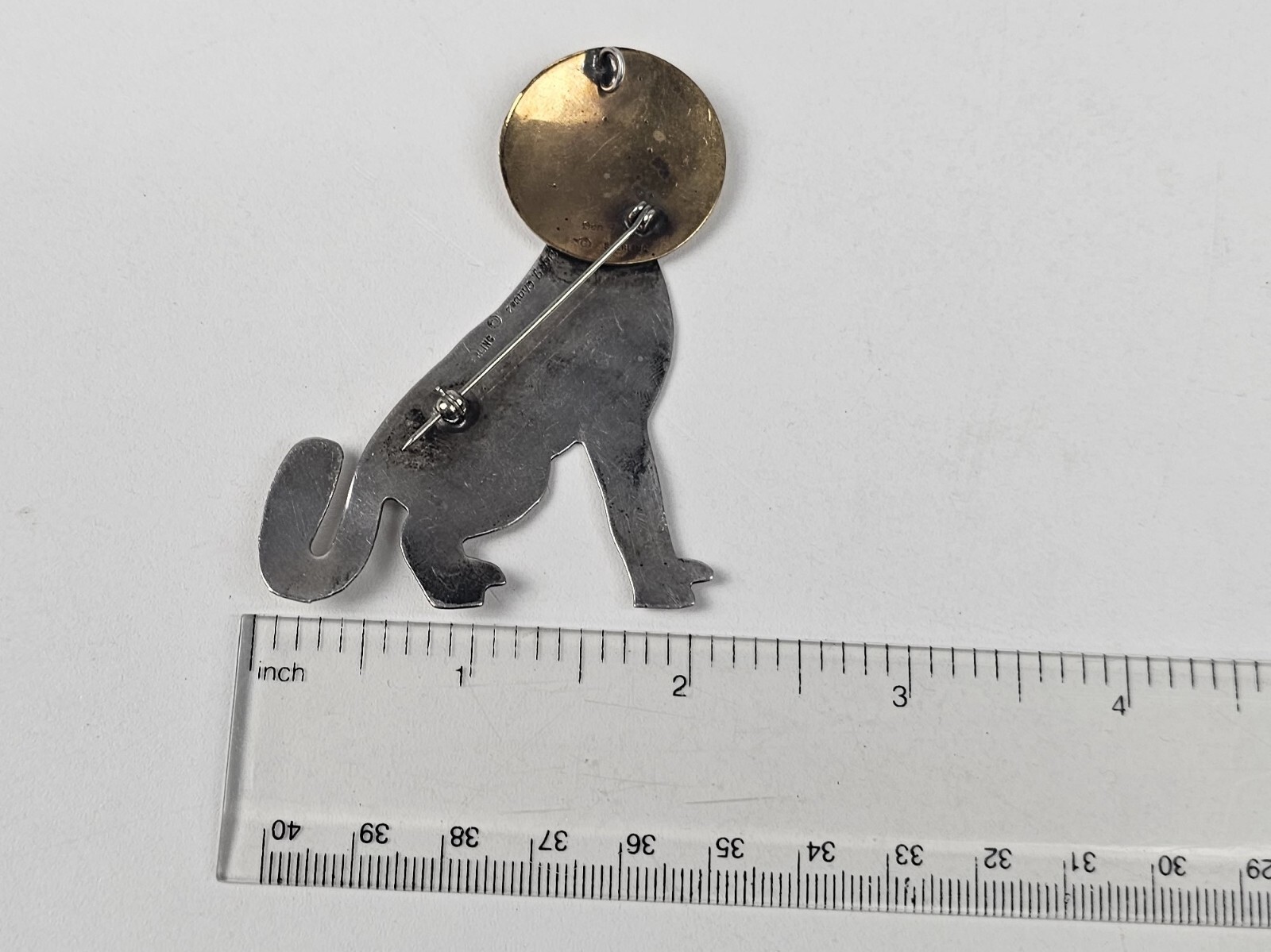 BEN J CHAVEZ Sterling & Brass Southwestern Vintage Large Brooch/pendant 3″
