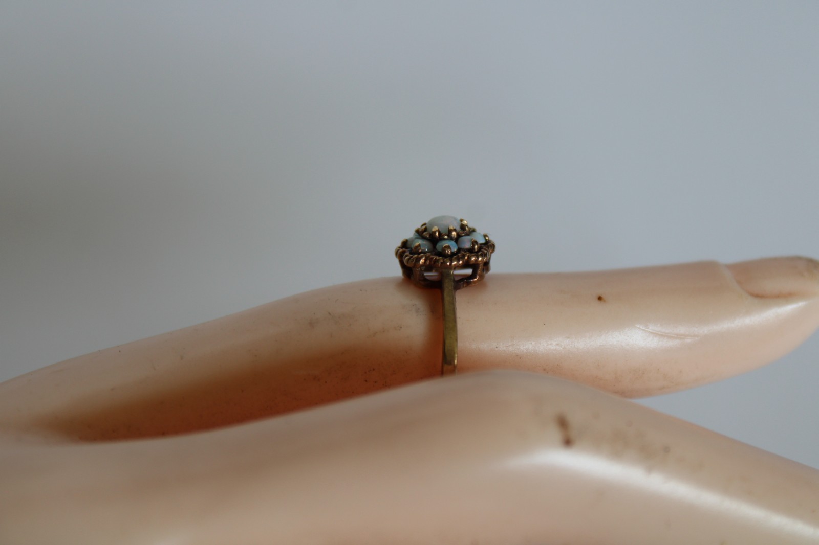 Vtg 10K Yellow Gold & Fire Opal Floral Cluster Ladies Estate Ring, 2.25g -S: 5.5