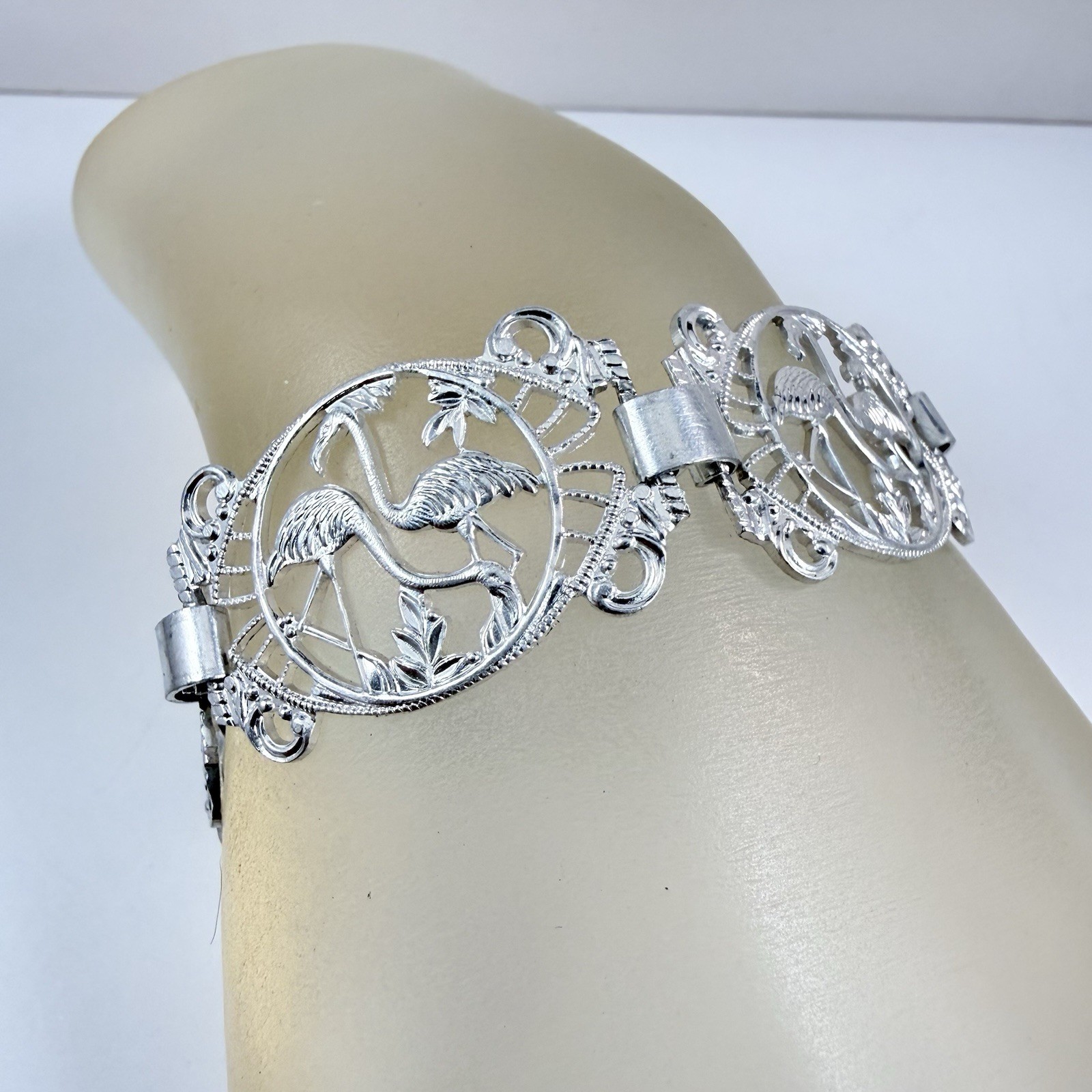 Vintage Two GERMANY Silver Tone Lightweight Bracelets Flamingo & Chain Link