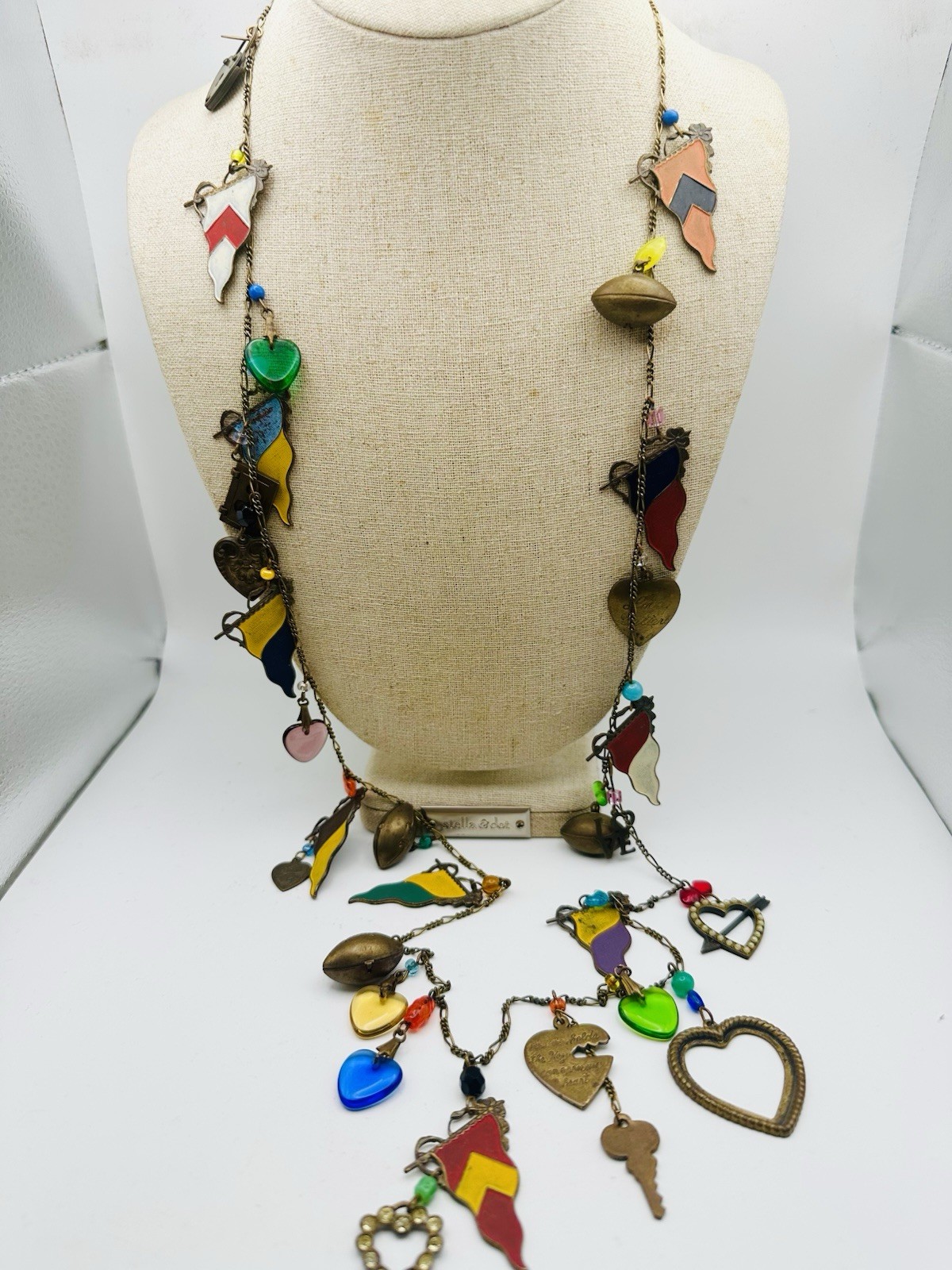 Vintage Glass Works Studio Flag Motifs Heart Glass Charms Multi Colors Necklace