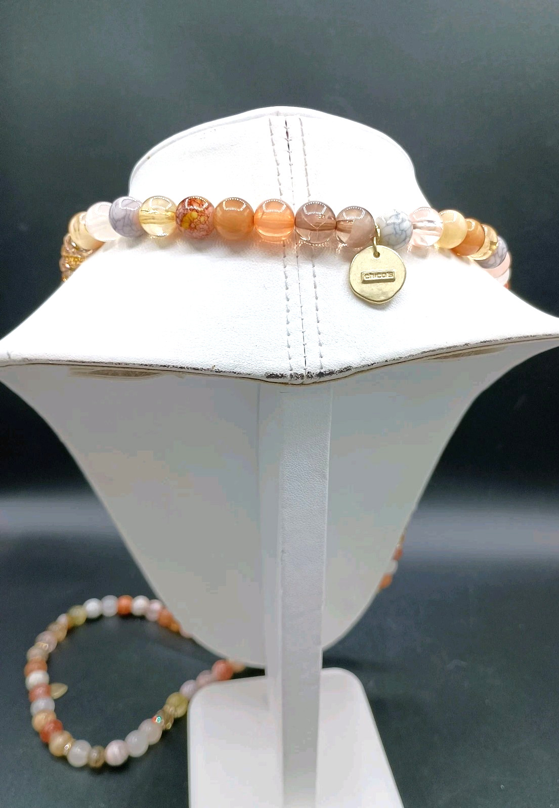 Chicos Multicolor Beaded Charm Station Stretch Necklace Crystal Flapper Long 42″