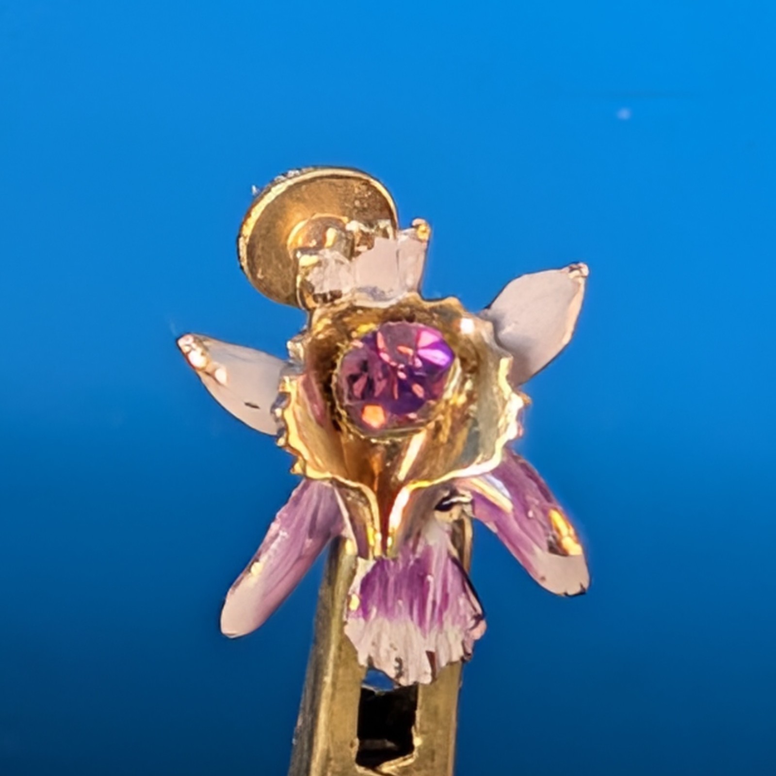 Vintage Orchid with Purple Stone Screwback Earrings – Free Shipping